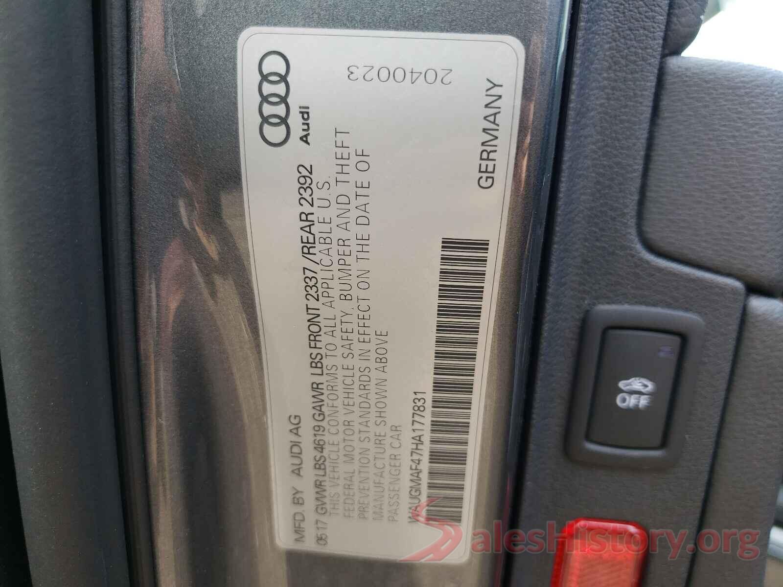 WAUGMAF47HA177831 2017 AUDI A4