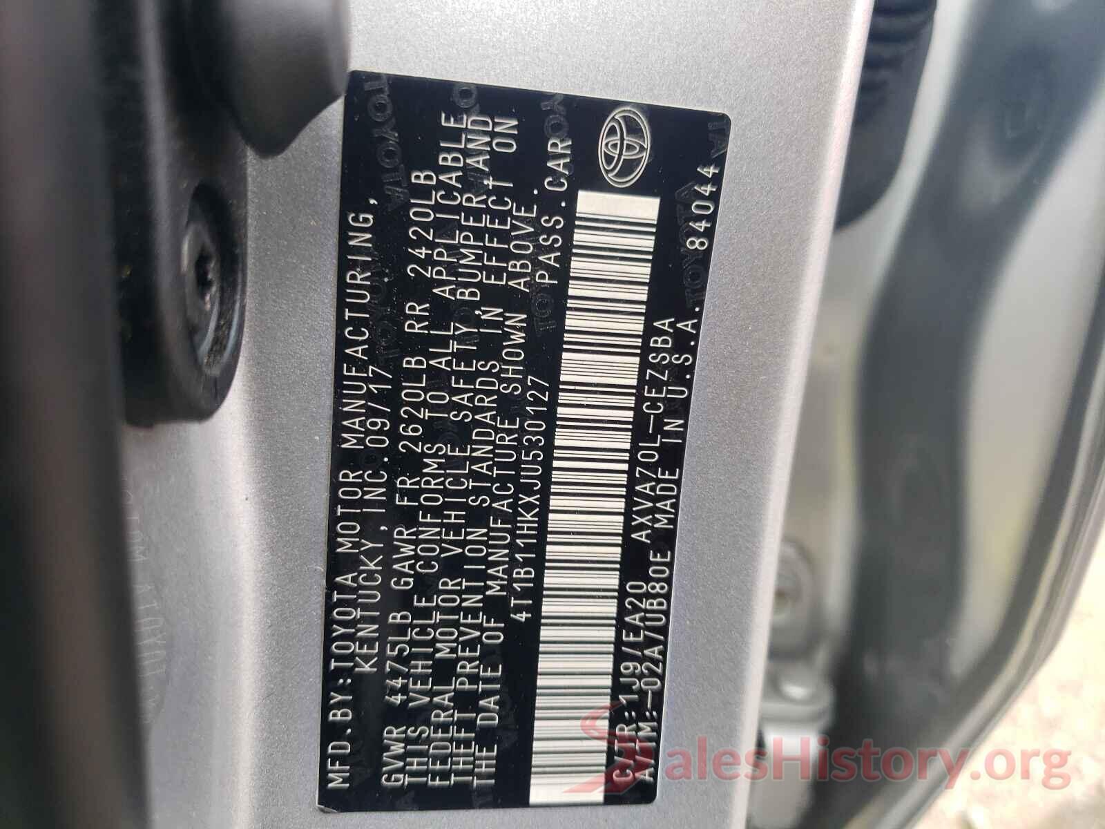 4T1B11HKXJU530127 2018 TOYOTA CAMRY