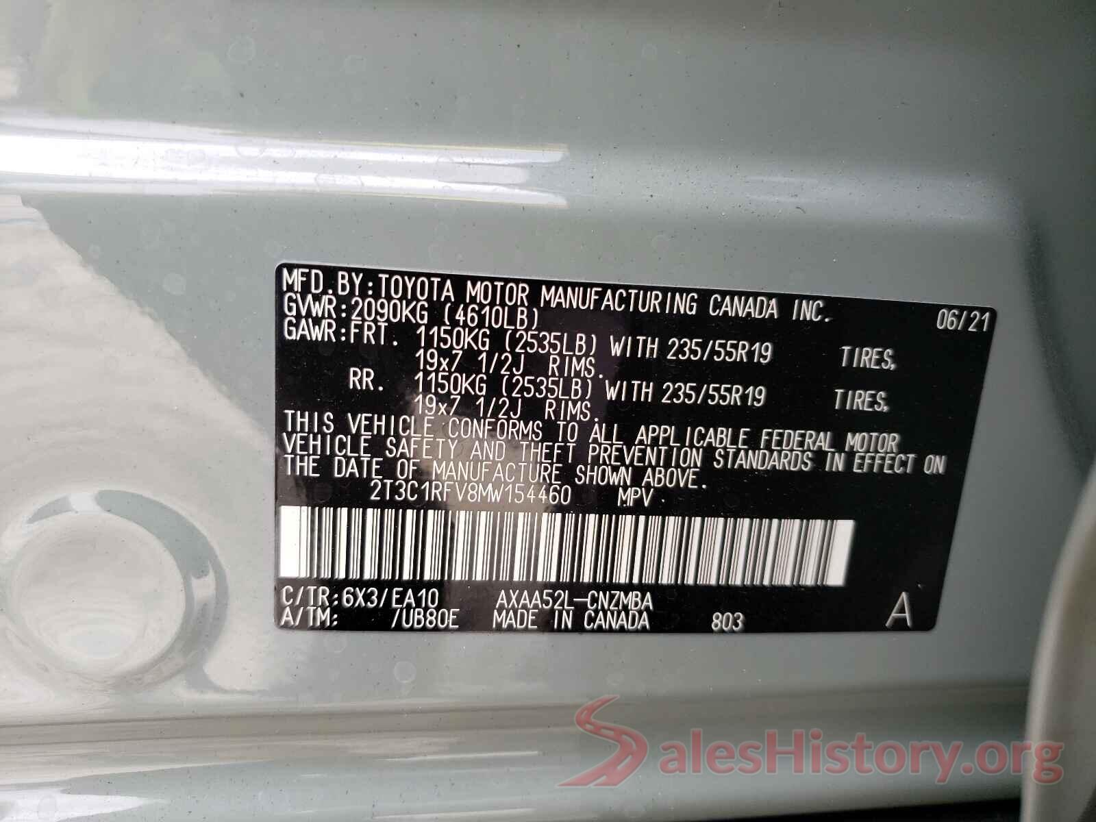 2T3C1RFV8MW154460 2021 TOYOTA RAV4