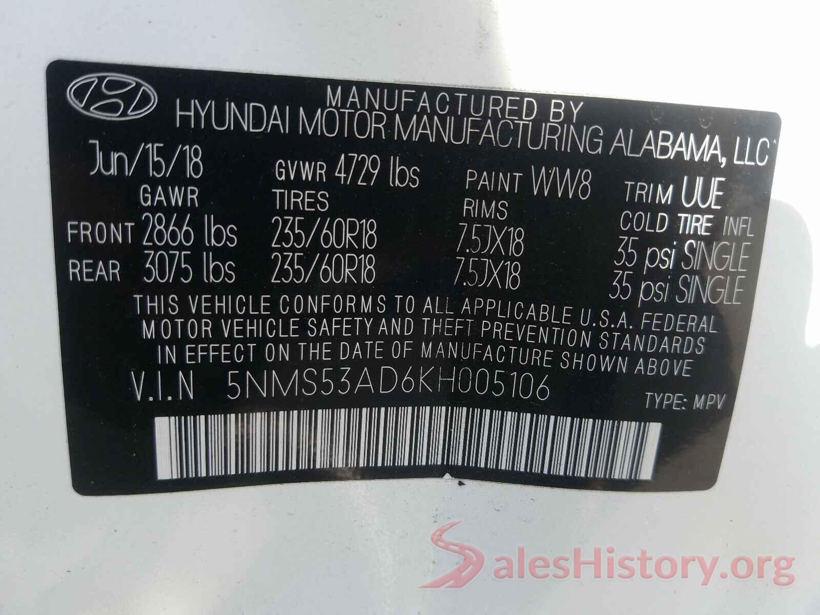 5NMS53AD6KH005106 2019 HYUNDAI SANTA FE