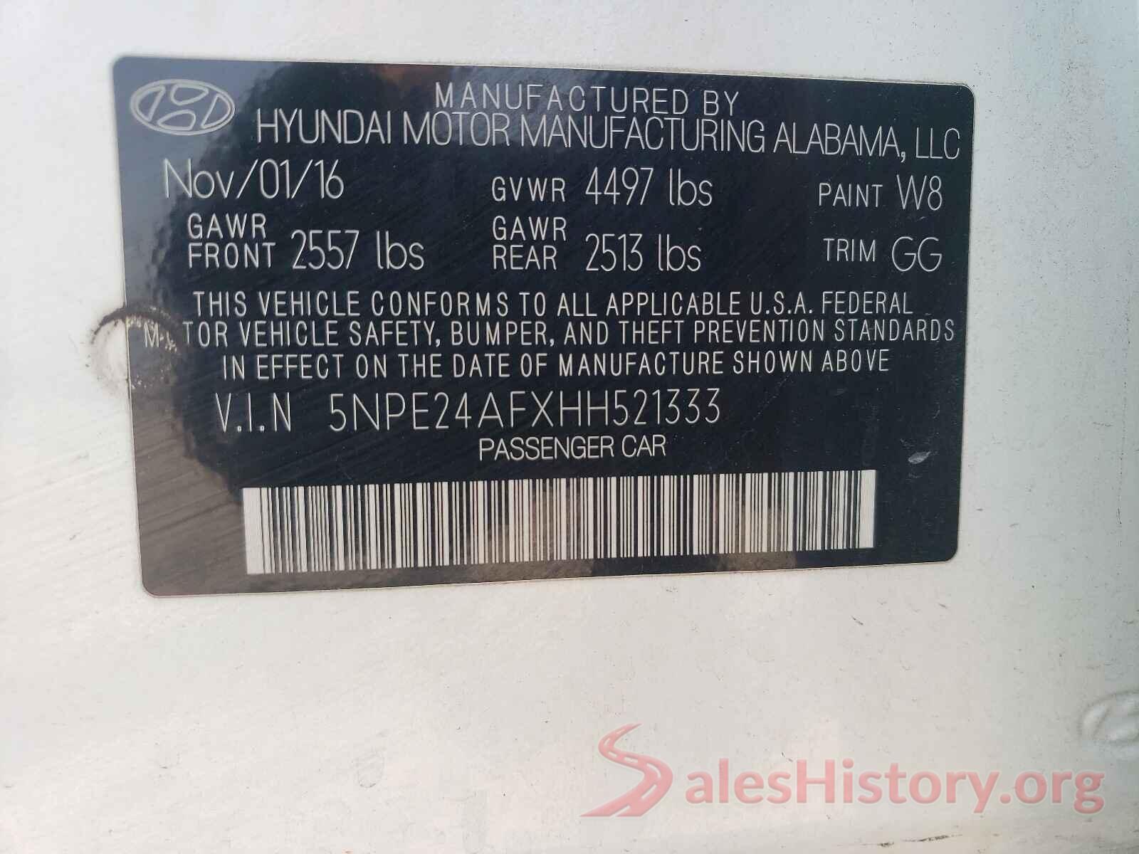 5NPE24AFXHH521333 2017 HYUNDAI SONATA