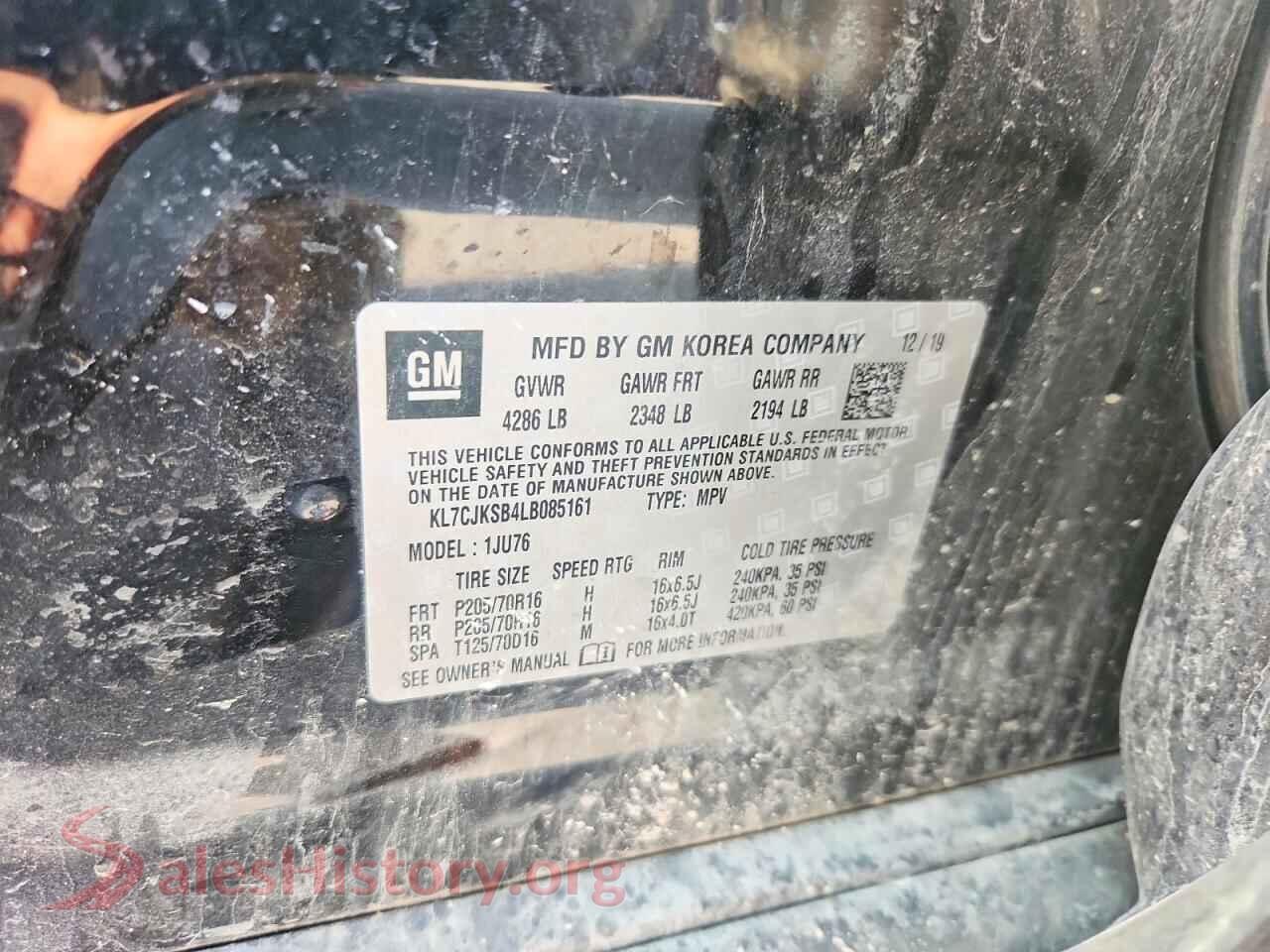 2020 CHEVROLET TRAX VIN KL7CJKSB4LB085161, wheel and tire