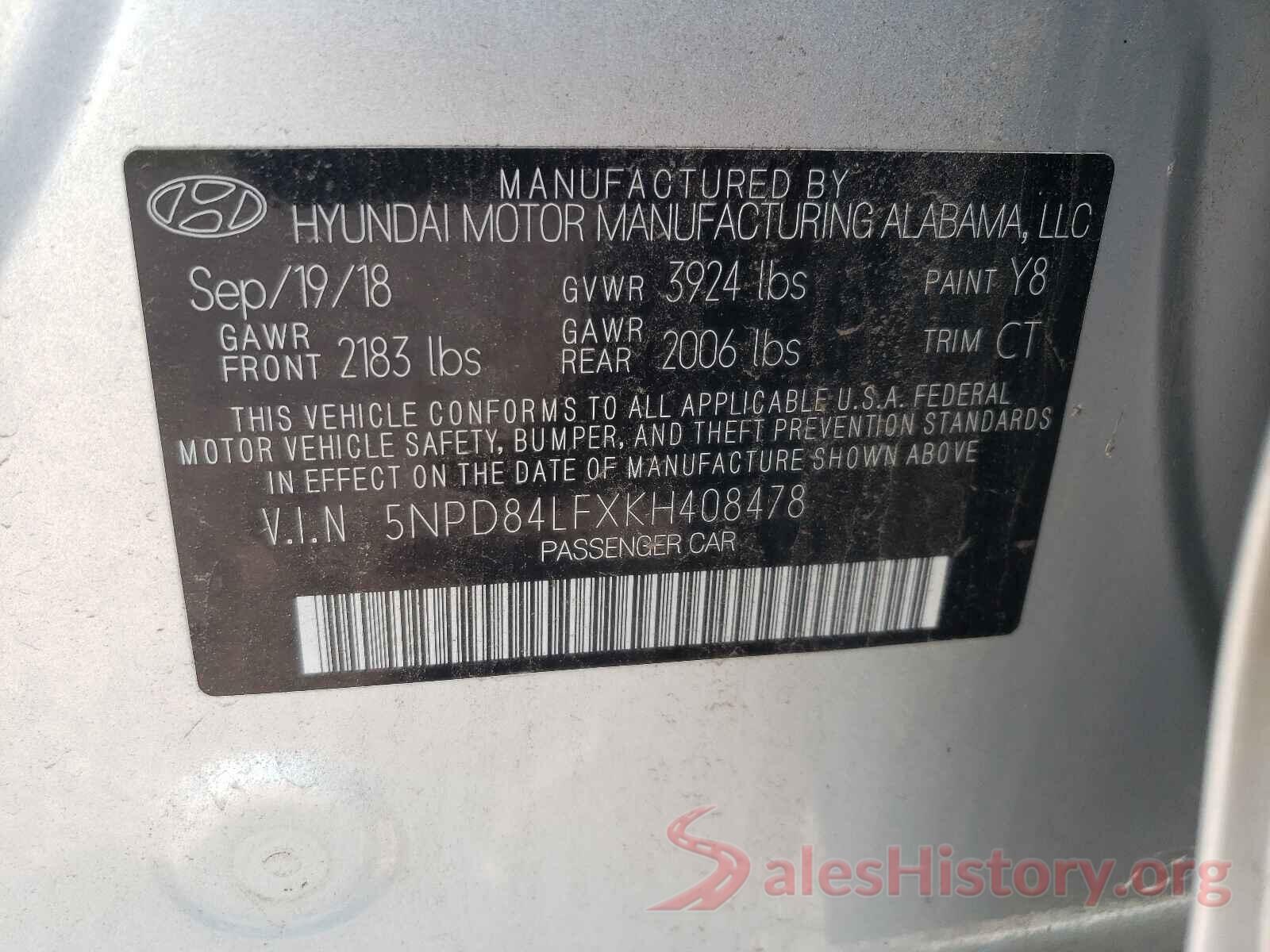 5NPD84LFXKH408478 2019 HYUNDAI ELANTRA