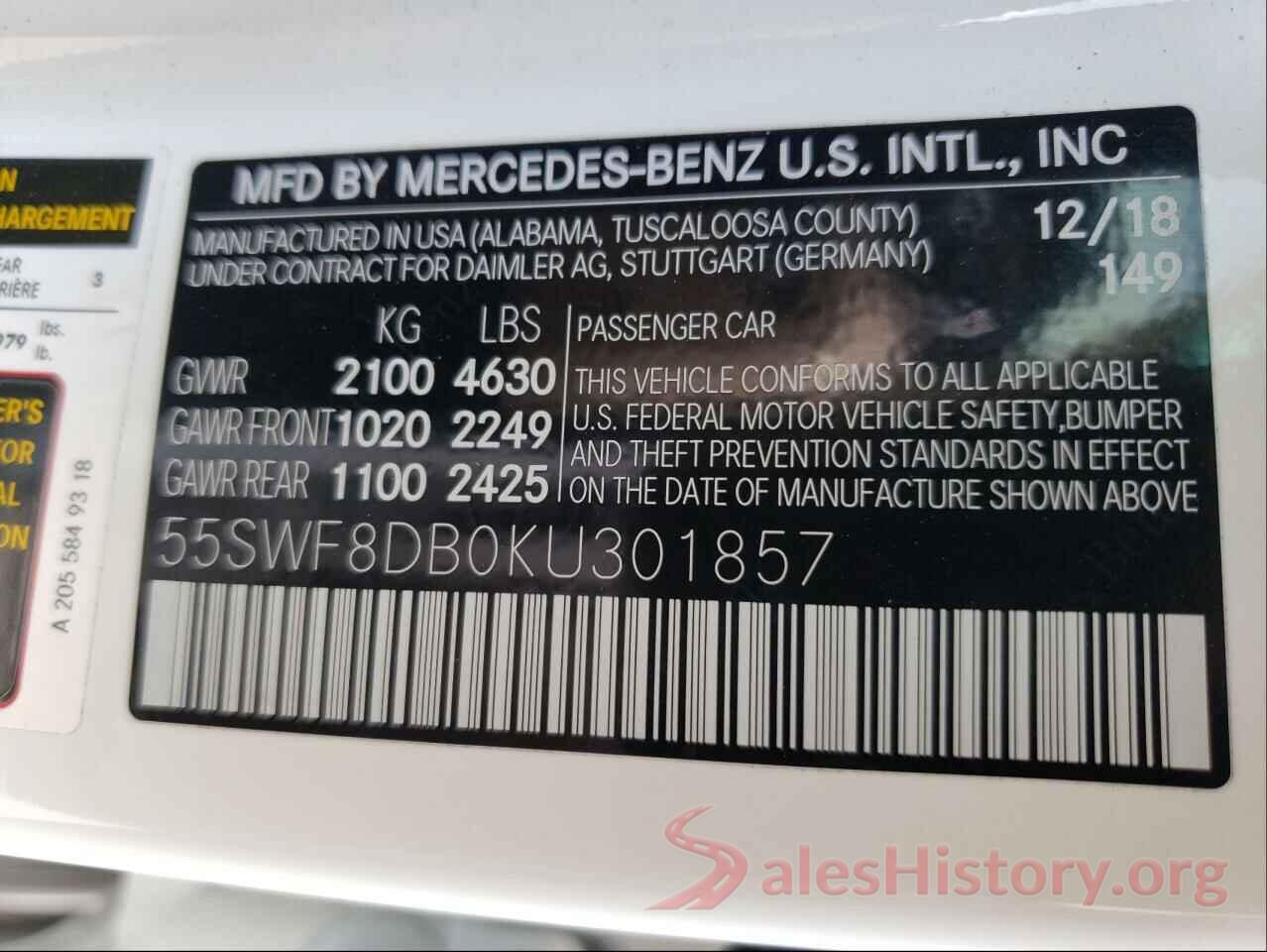 55SWF8DB0KU301857 2019 MERCEDES-BENZ C-CLASS