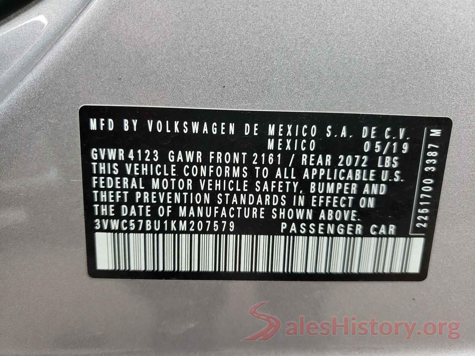 3VWC57BU1KM207579 2019 VOLKSWAGEN JETTA