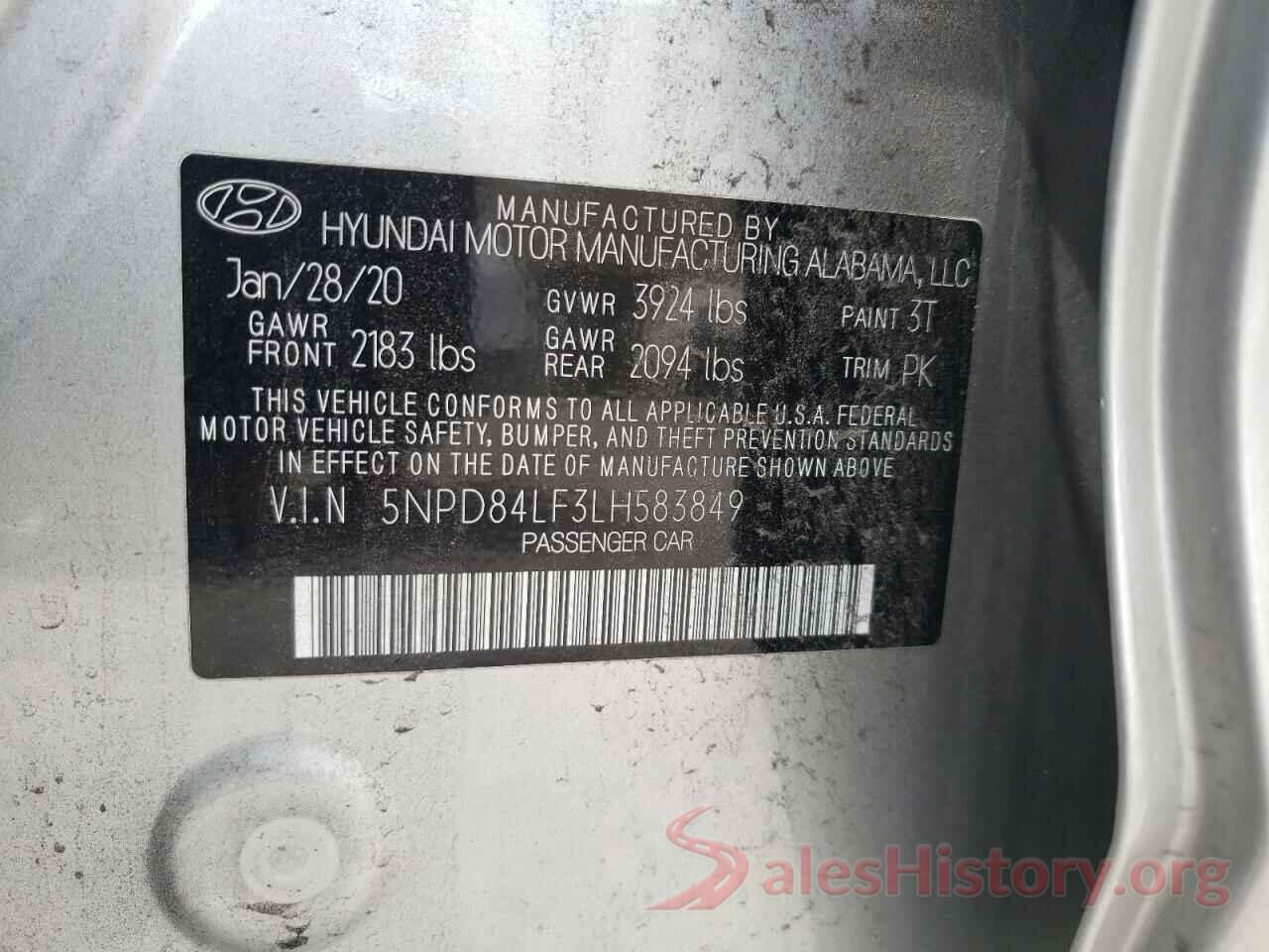 5NPD84LF3LH583849 2020 HYUNDAI ELANTRA