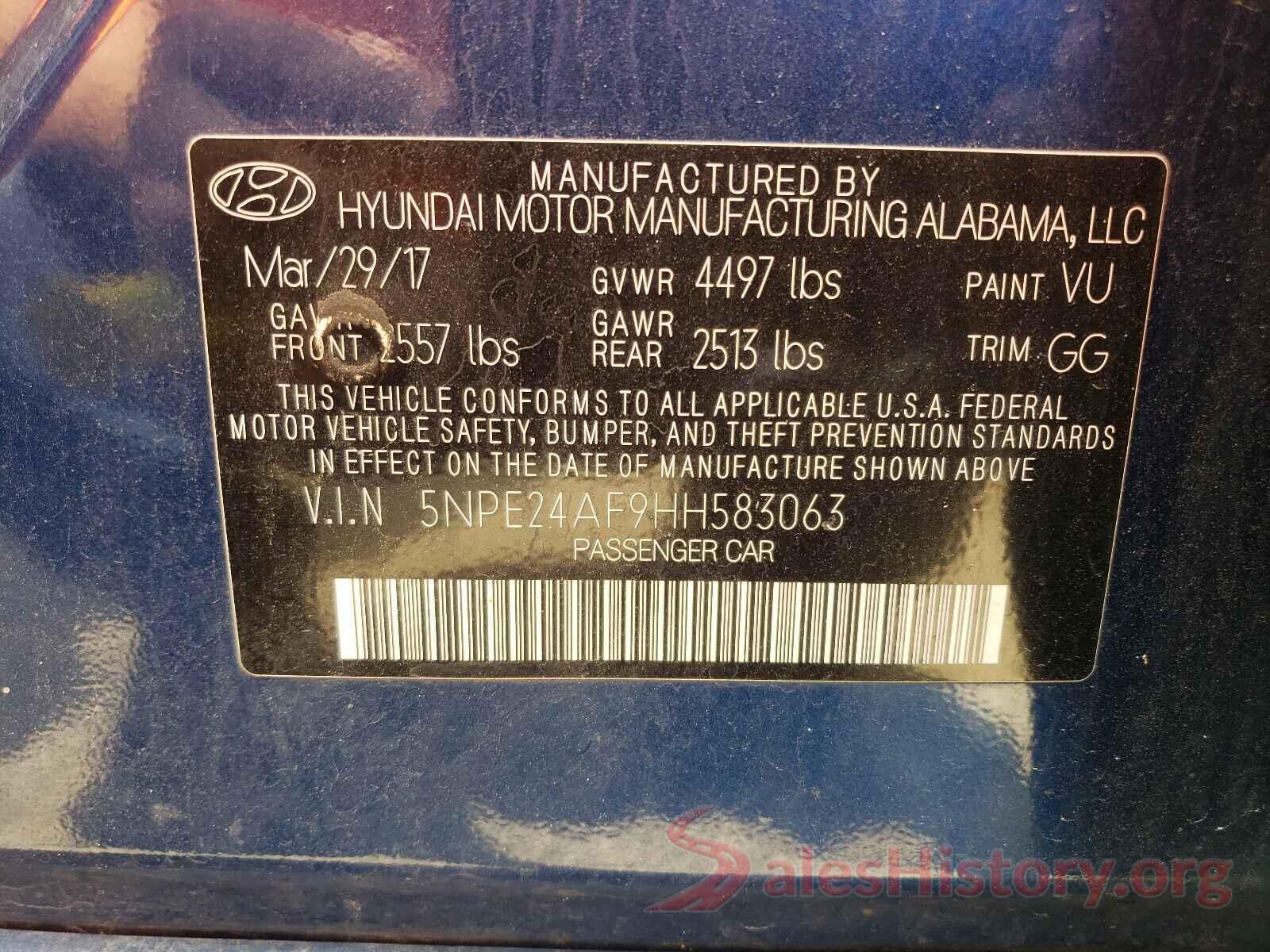 5NPE24AF9HH583063 2017 HYUNDAI SONATA