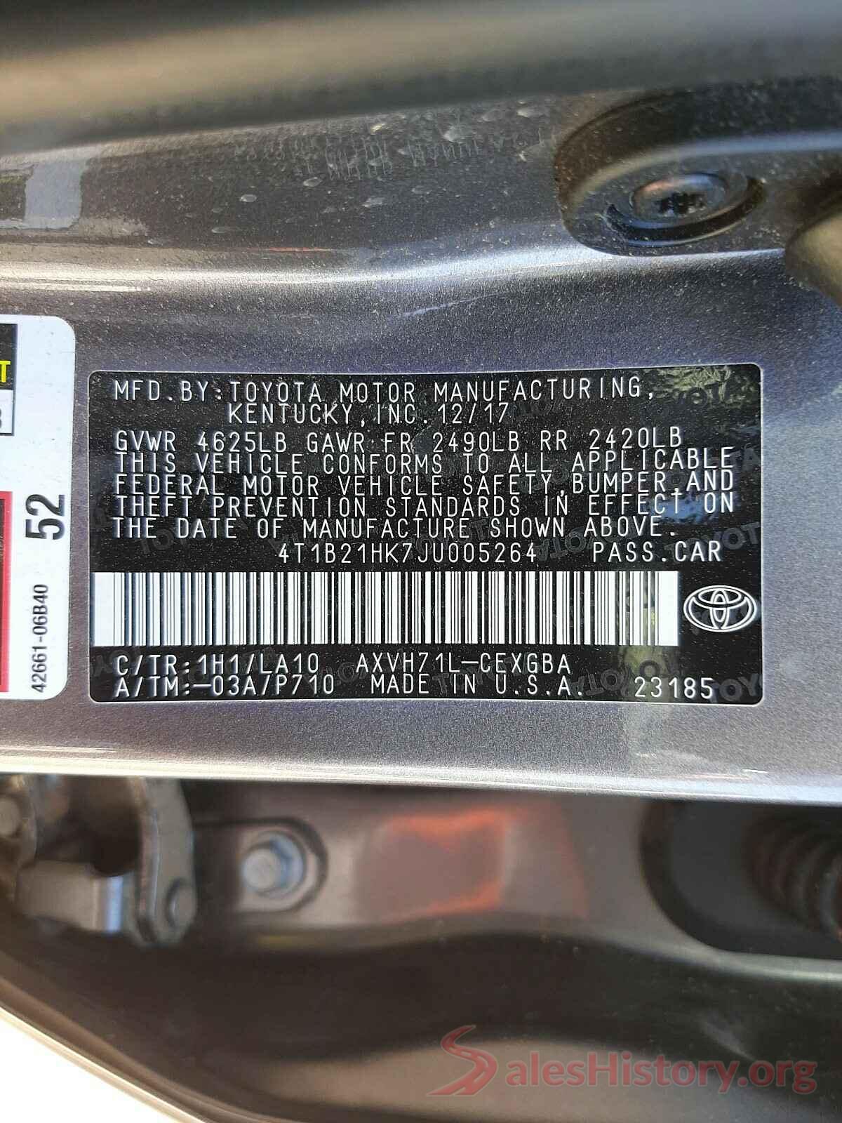 4T1B21HK7JU005264 2018 TOYOTA CAMRY