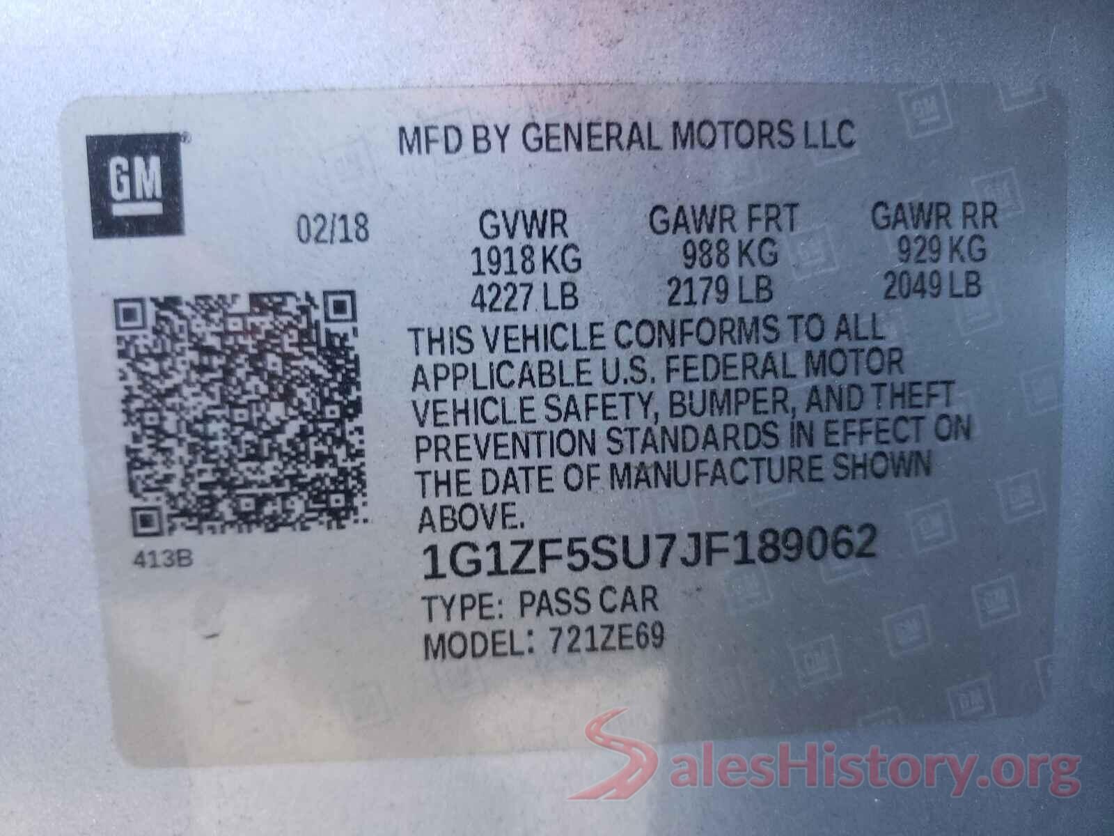 1G1ZF5SU7JF189062 2018 CHEVROLET MALIBU