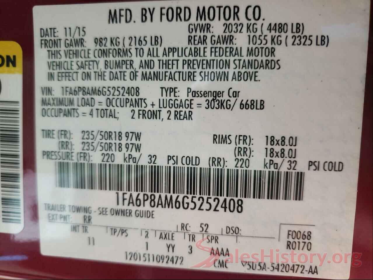 1FA6P8AM6G5252408 2016 FORD MUSTANG