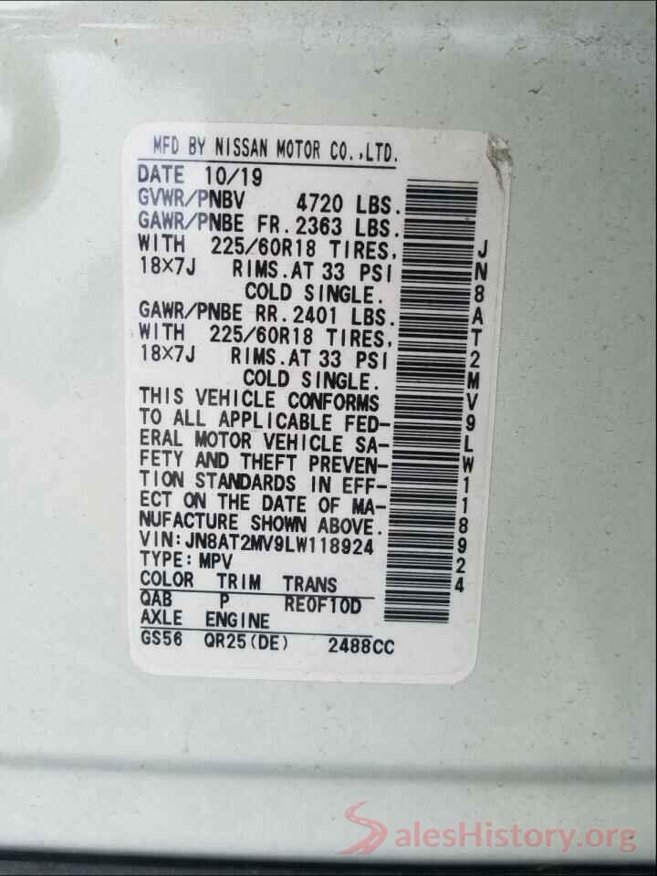 JN8AT2MV9LW118924 2020 NISSAN ROGUE