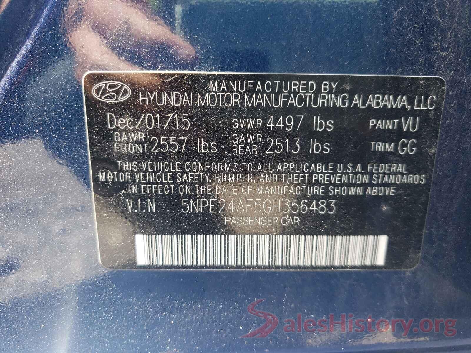 5NPE24AF5GH356483 2016 HYUNDAI SONATA