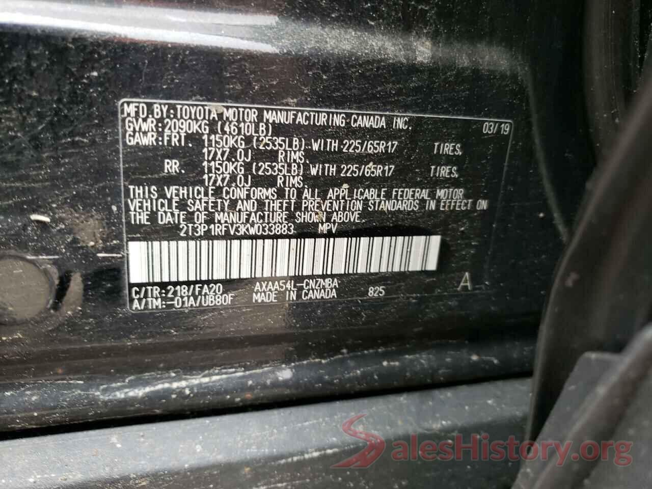 2T3P1RFV3KW033883 2019 TOYOTA RAV4