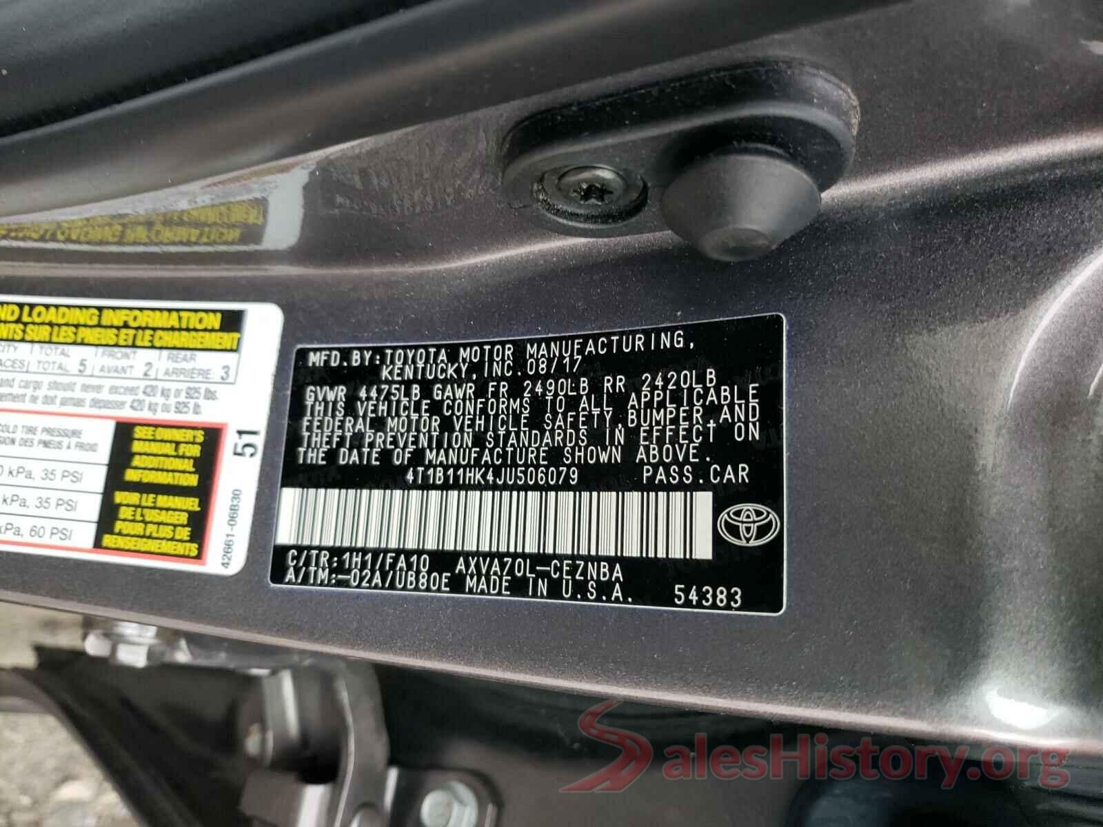 4T1B11HK4JU506079 2018 TOYOTA CAMRY