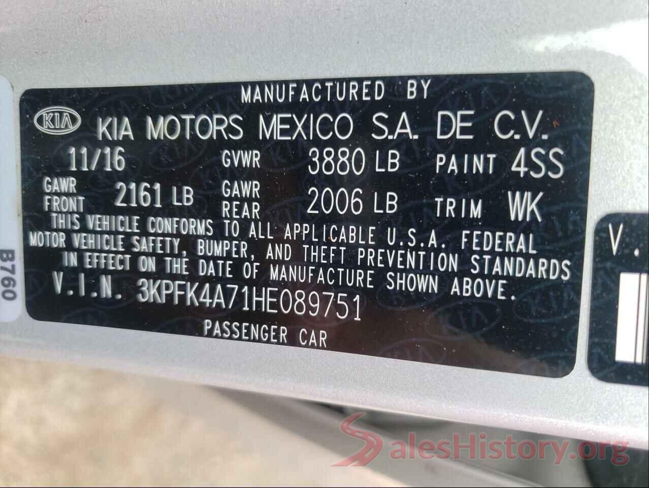 3KPFK4A71HE089751 2017 KIA FORTE