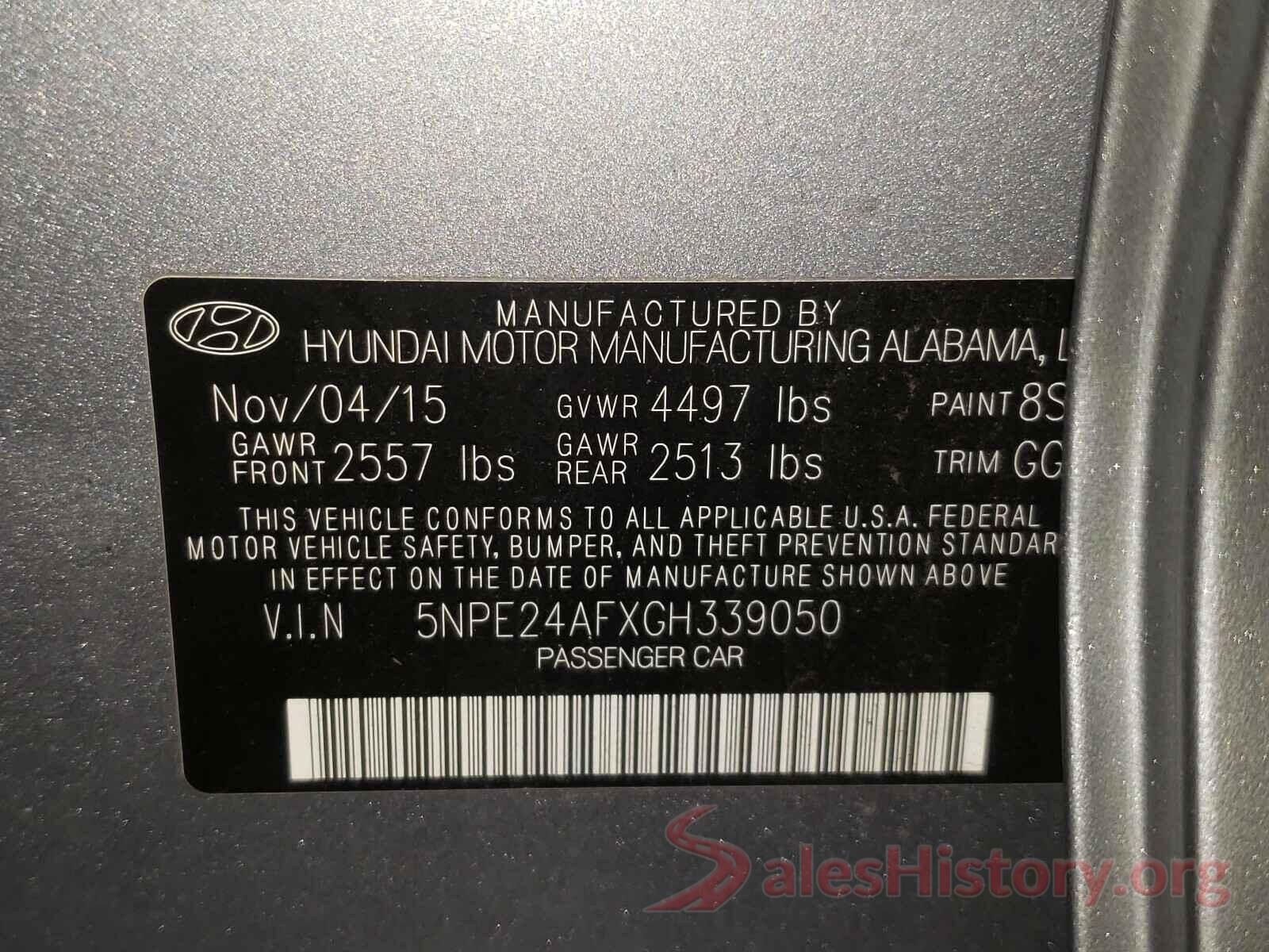 5NPE24AFXGH339050 2016 HYUNDAI SONATA