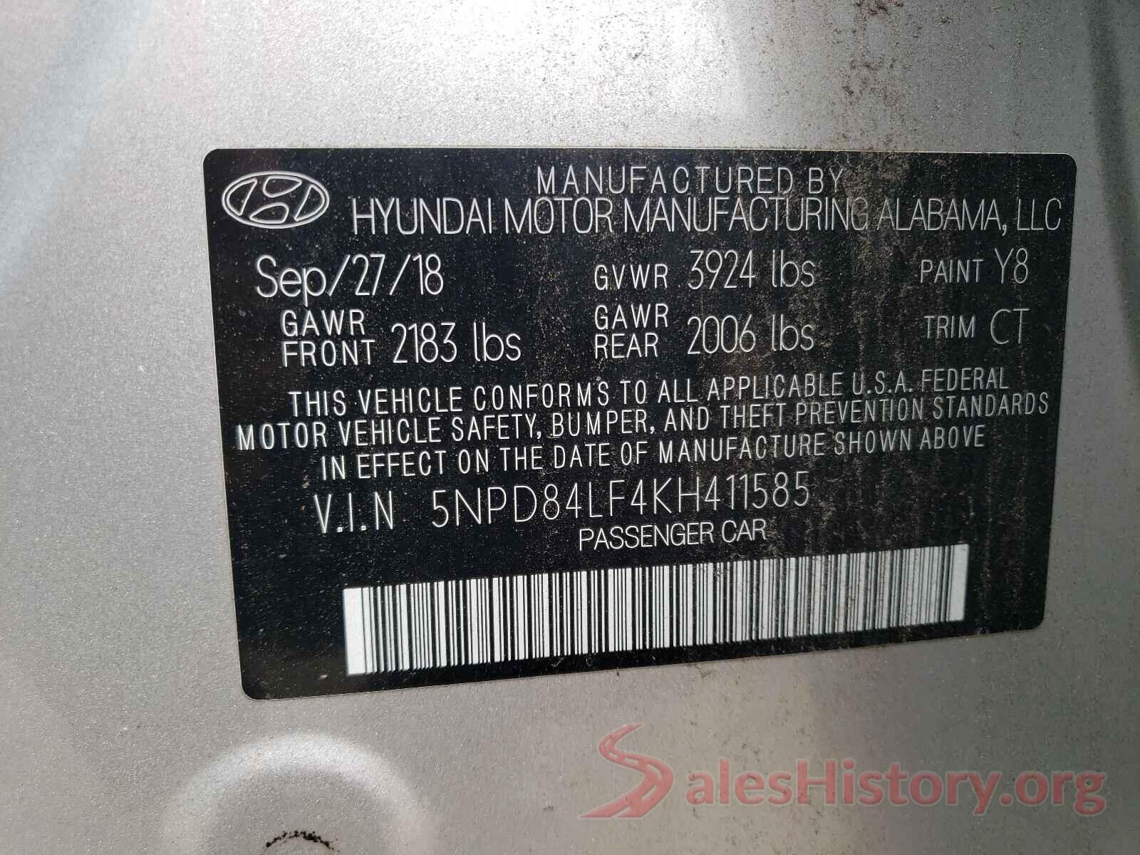 5NPD84LF4KH411585 2019 HYUNDAI ELANTRA