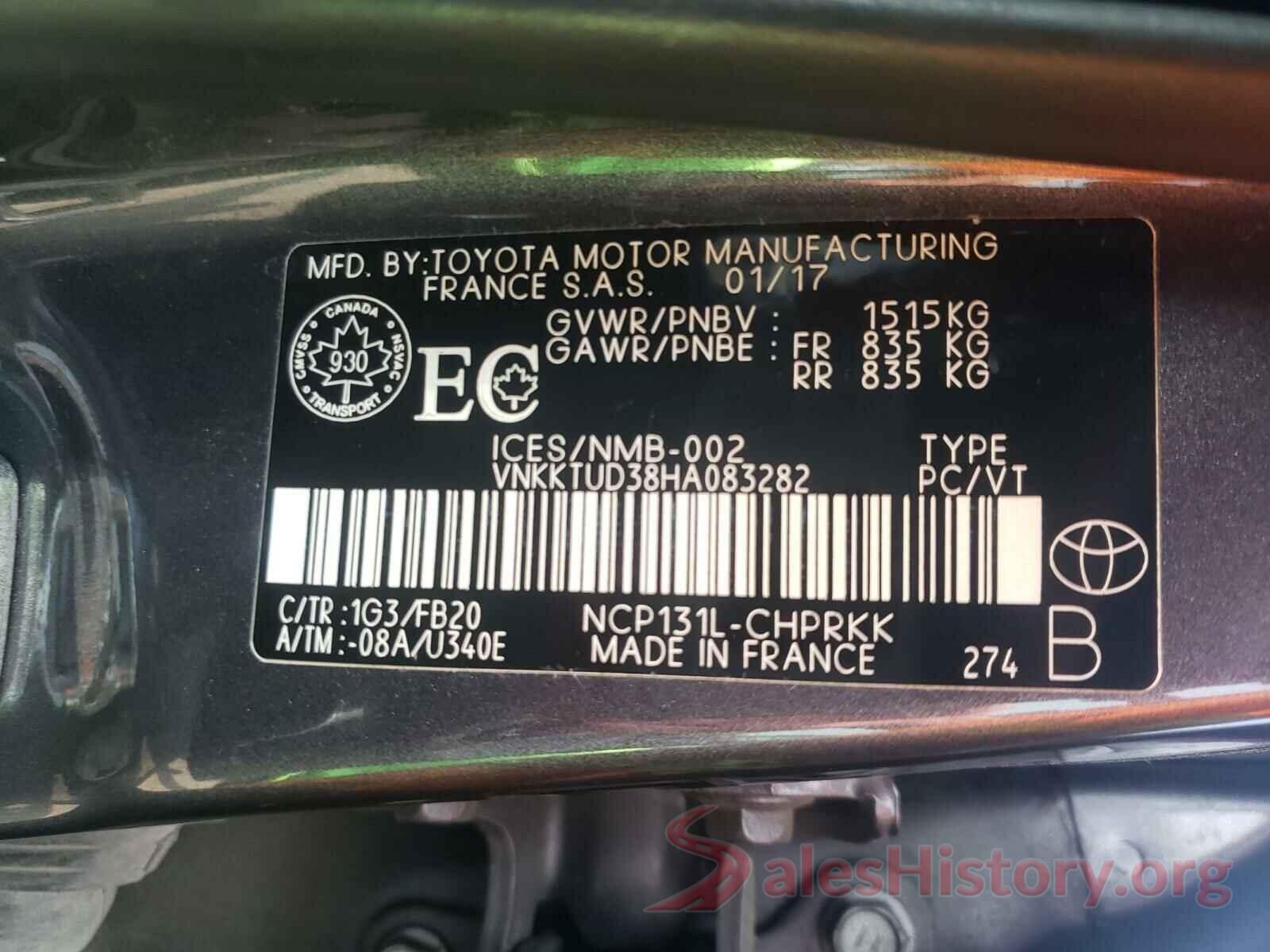 VNKKTUD38HA083282 2017 TOYOTA YARIS