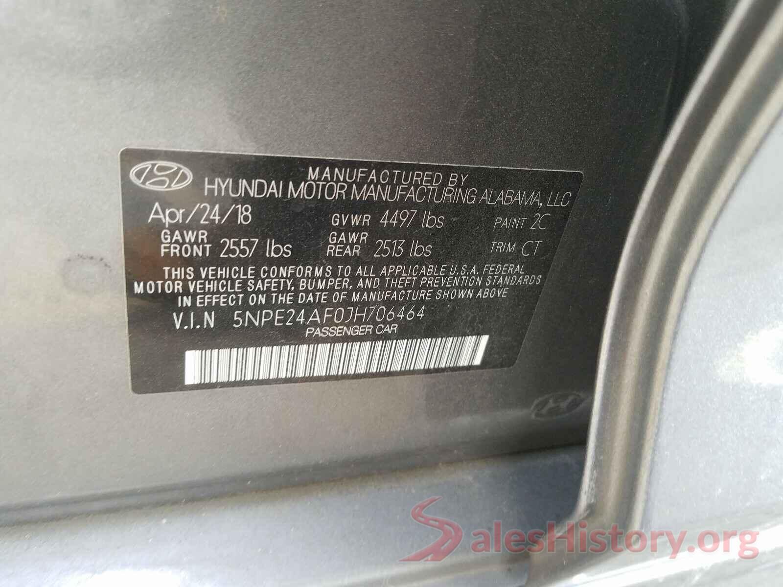 5NPE24AF0JH706464 2018 HYUNDAI SONATA