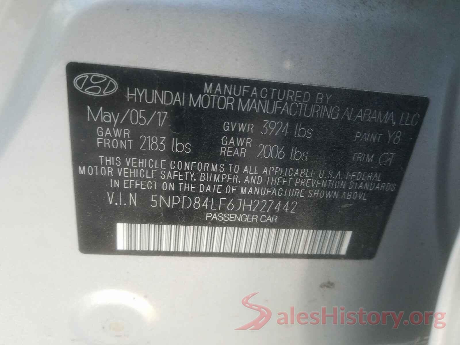 5NPD84LF6JH227442 2018 HYUNDAI ELANTRA