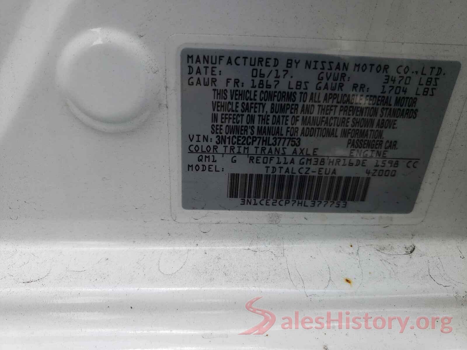 3N1CE2CP7HL377753 2017 NISSAN VERSA