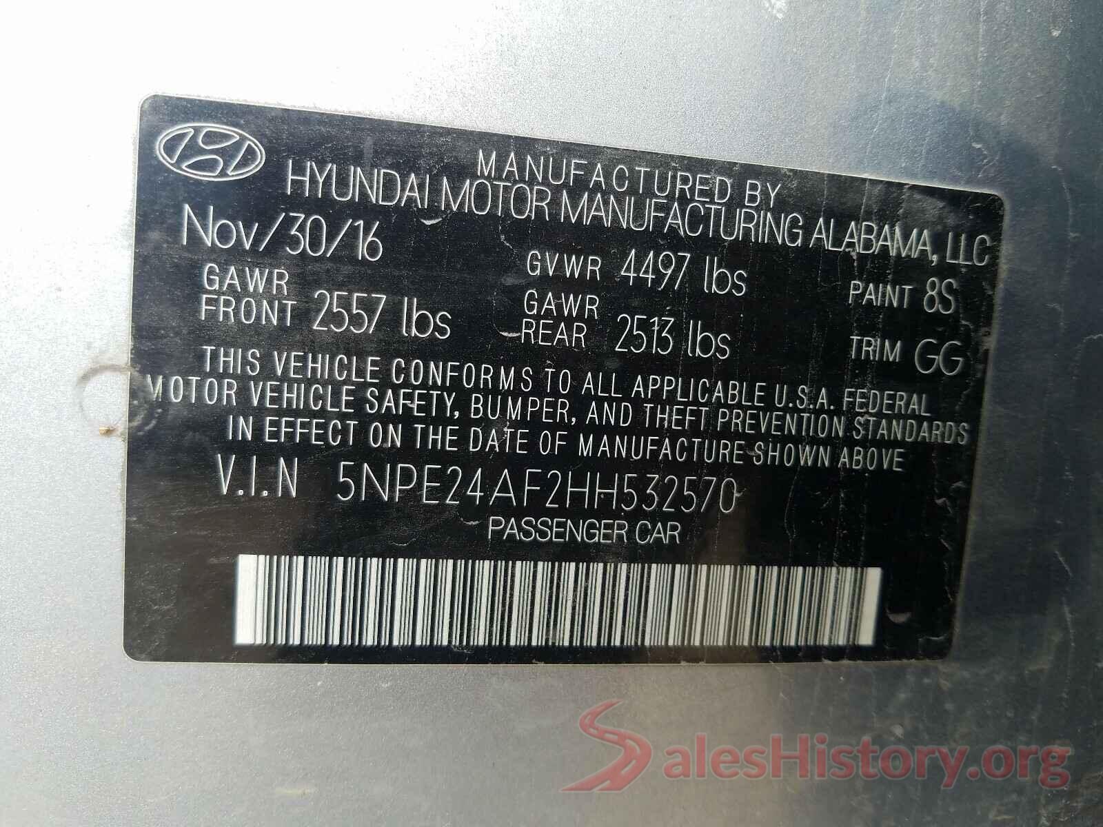 5NPE24AF2HH532570 2017 HYUNDAI SONATA