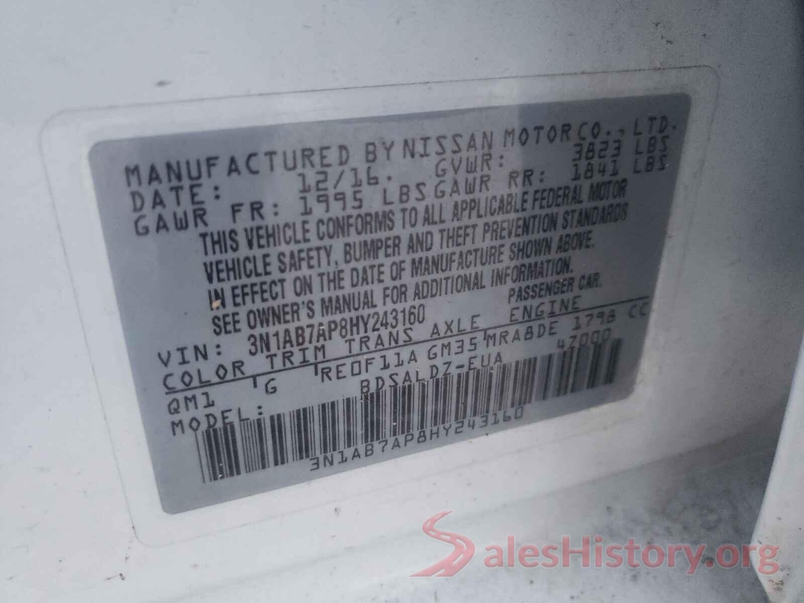 3N1AB7AP8HY243160 2017 NISSAN SENTRA