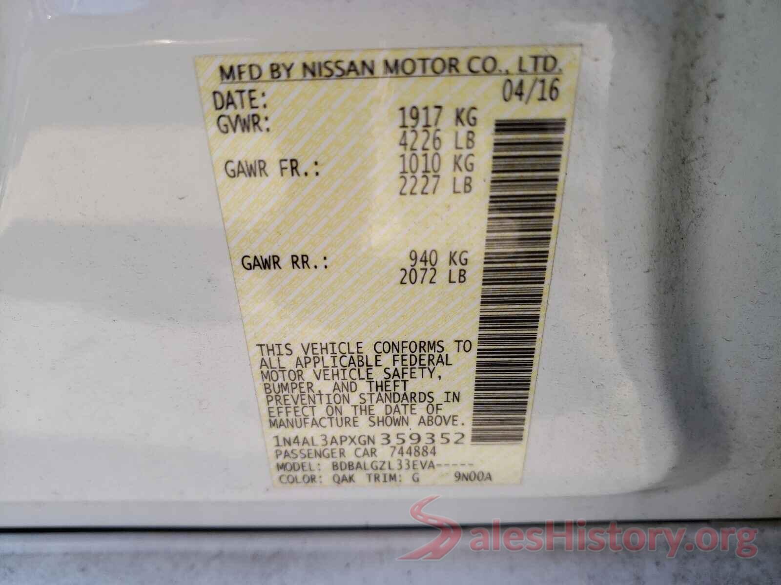 1N4AL3APXGN359352 2016 NISSAN ALTIMA