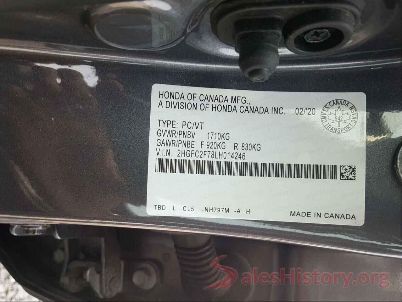 2HGFC2F78LH014246 2020 HONDA CIVIC