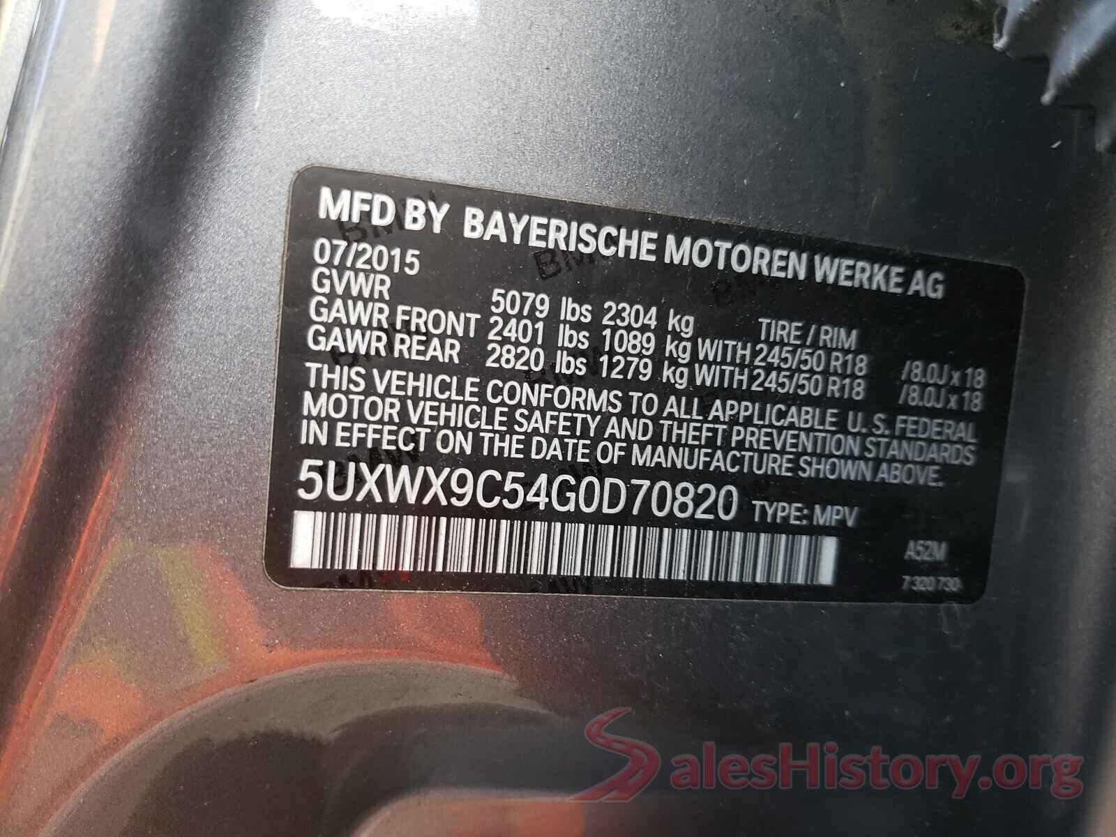 5UXWX9C54G0D70820 2016 BMW X3