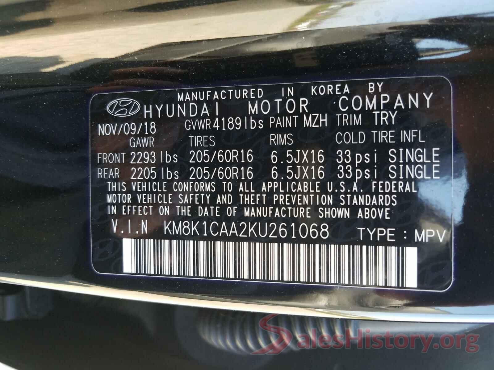 KM8K1CAA2KU261068 2019 HYUNDAI KONA