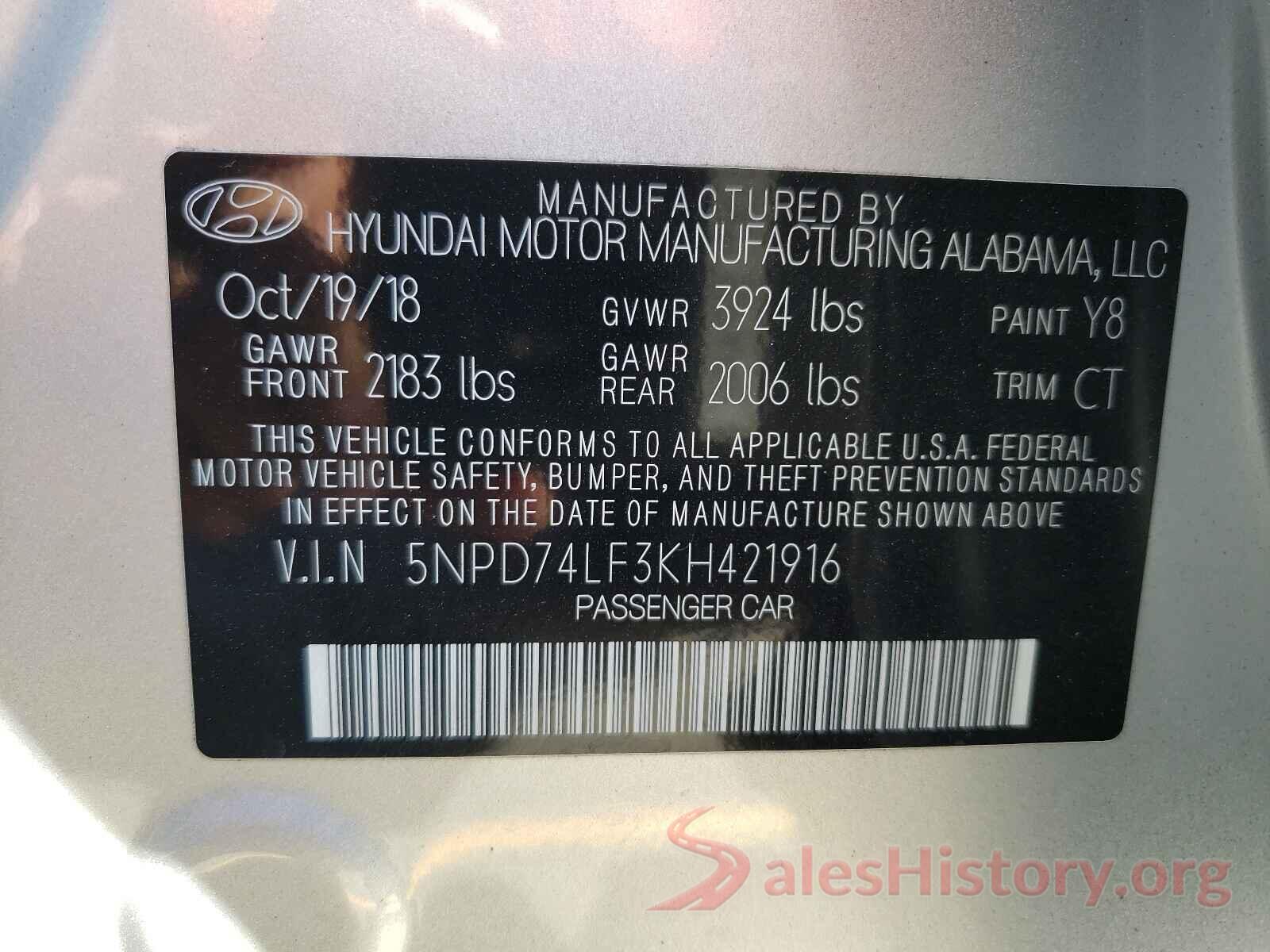 5NPD74LF3KH421916 2019 HYUNDAI ELANTRA