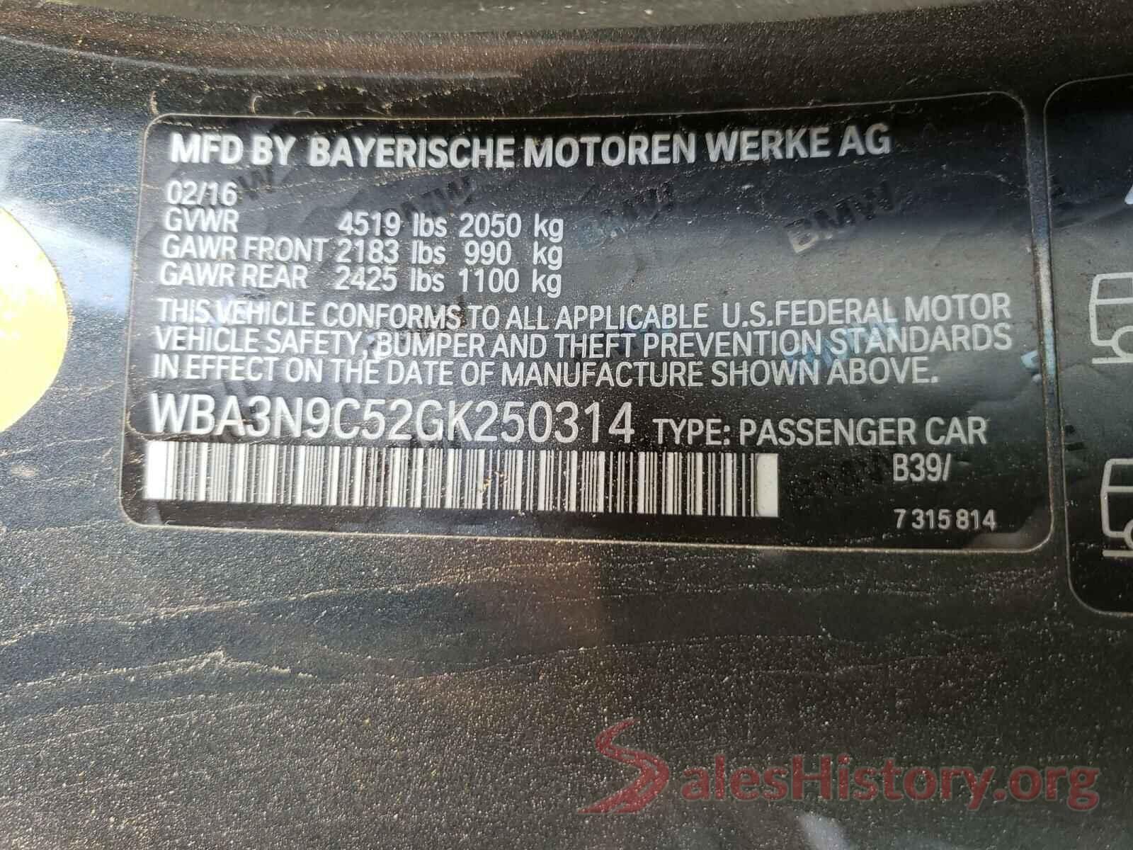 WBA3N9C52GK250314 2016 BMW 4 SERIES