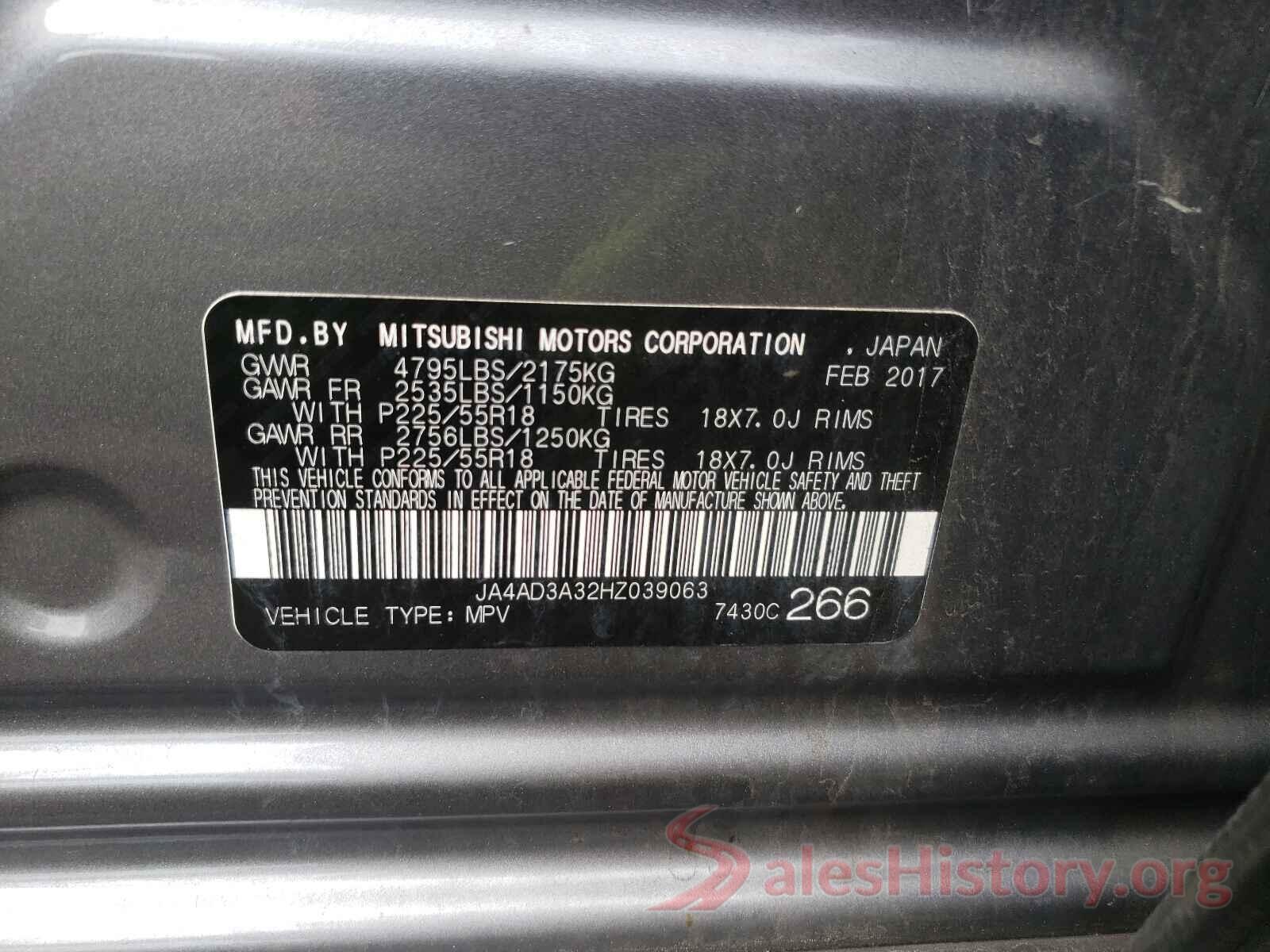 JA4AD3A32HZ039063 2017 MITSUBISHI OUTLANDER