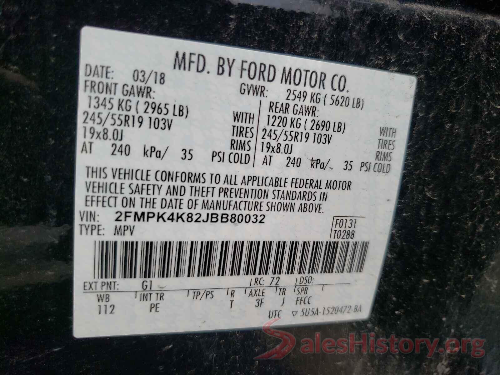 2FMPK4K82JBB80032 2018 FORD EDGE