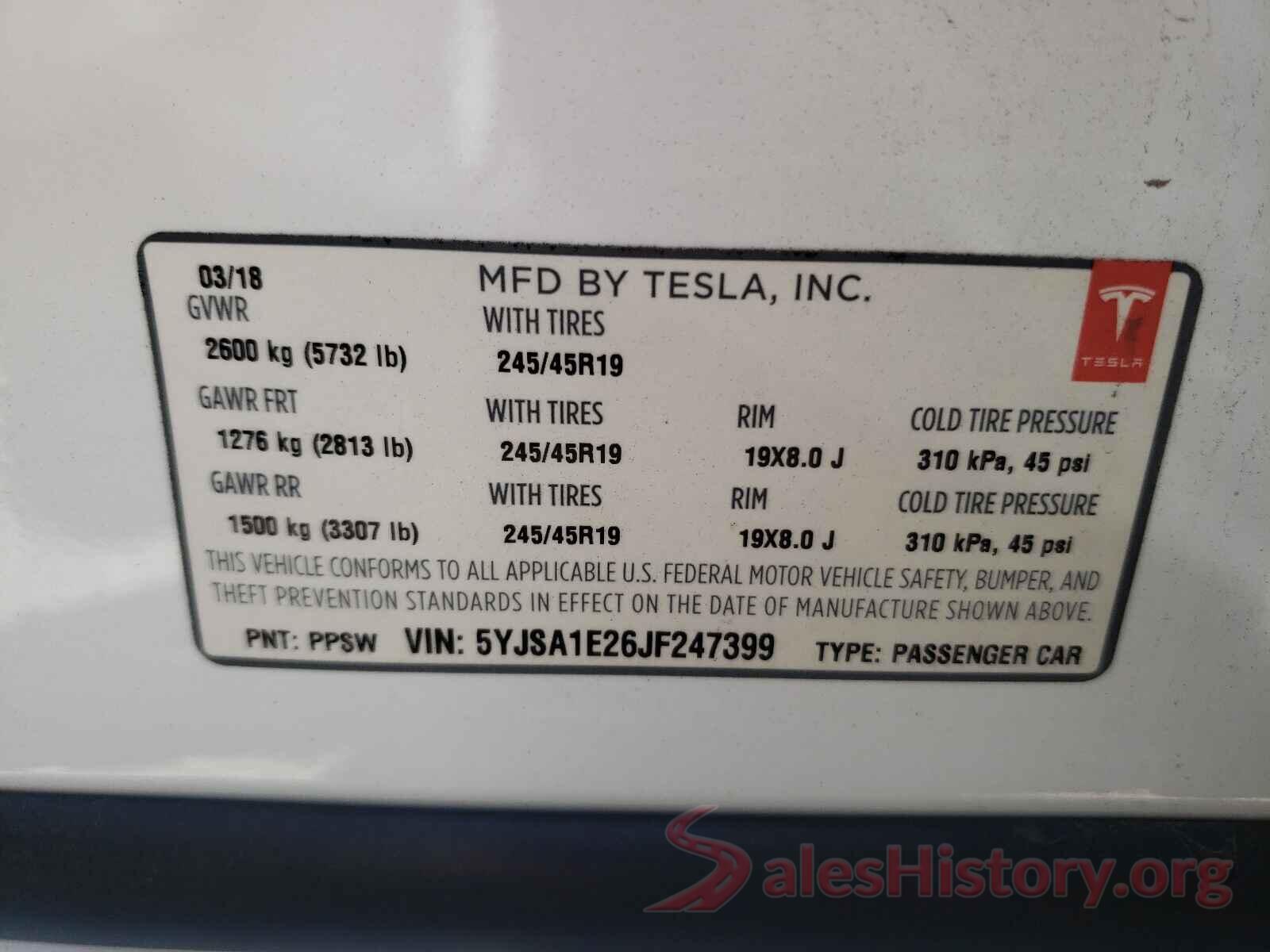 5YJSA1E26JF247399 2018 TESLA MODEL S