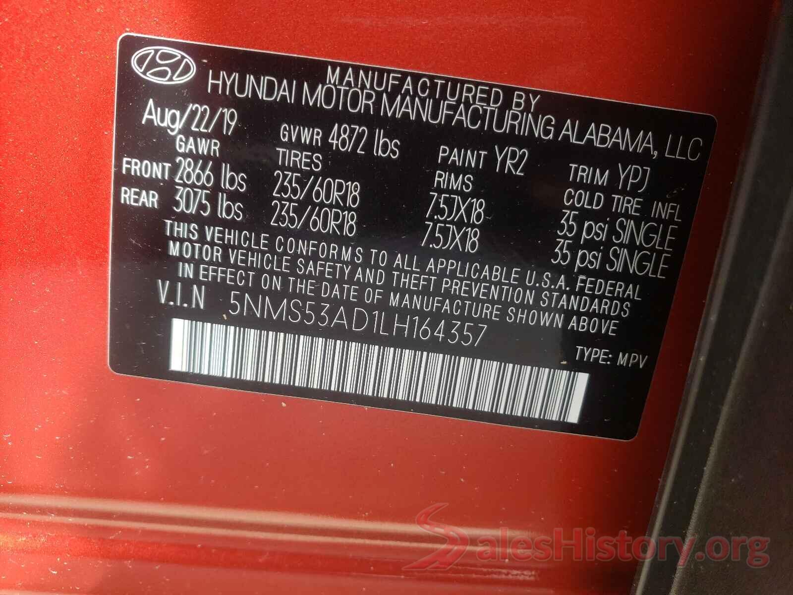 5NMS53AD1LH164357 2020 HYUNDAI SANTA FE