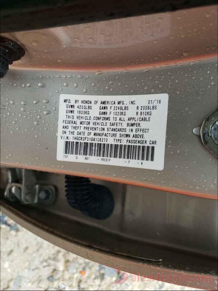 1HGCR2F31GA106270 2016 HONDA ACCORD