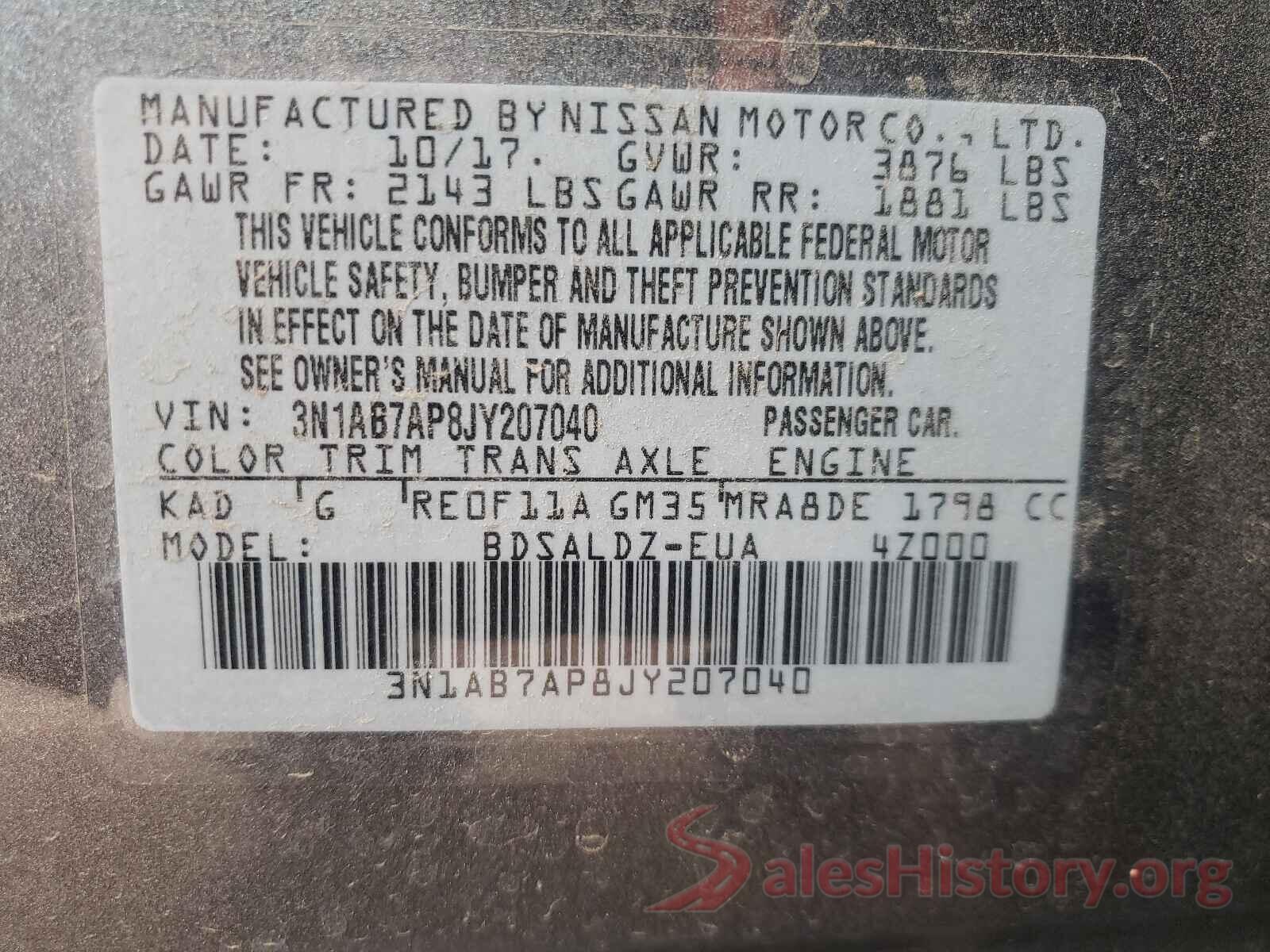 3N1AB7AP8JY207040 2018 NISSAN SENTRA