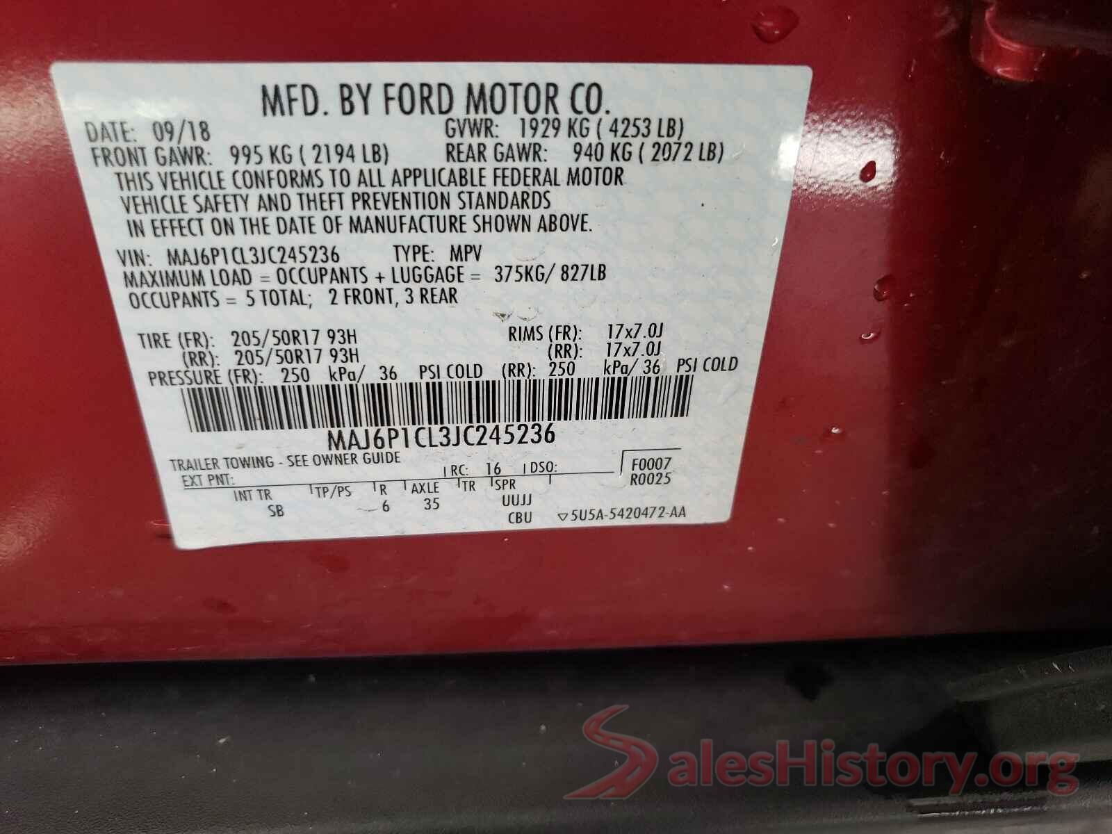 MAJ6P1CL3JC245236 2018 FORD ALL OTHER