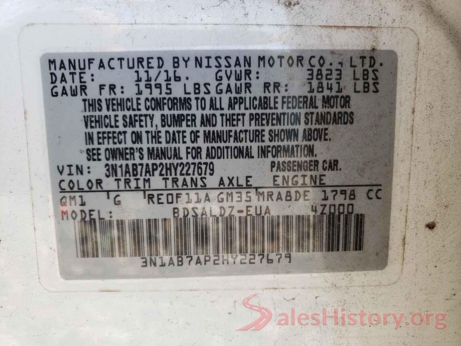 3N1AB7AP2HY227679 2017 NISSAN SENTRA