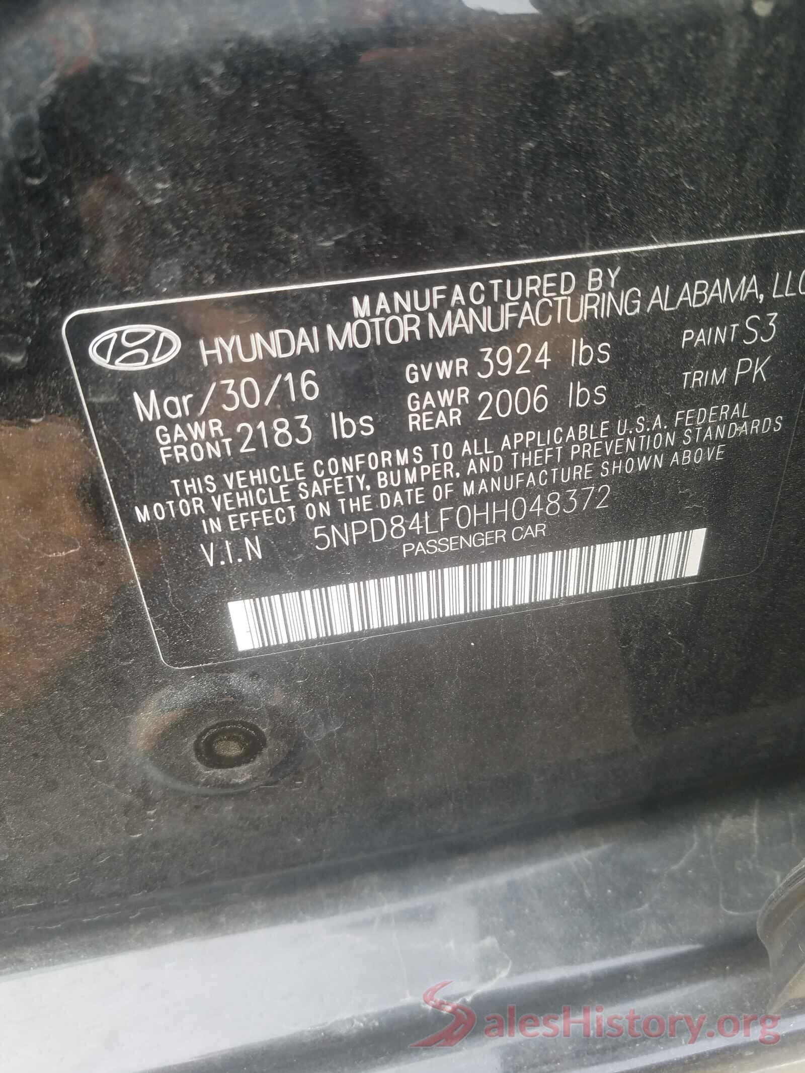 5NPD84LF0HH048372 2017 HYUNDAI ELANTRA