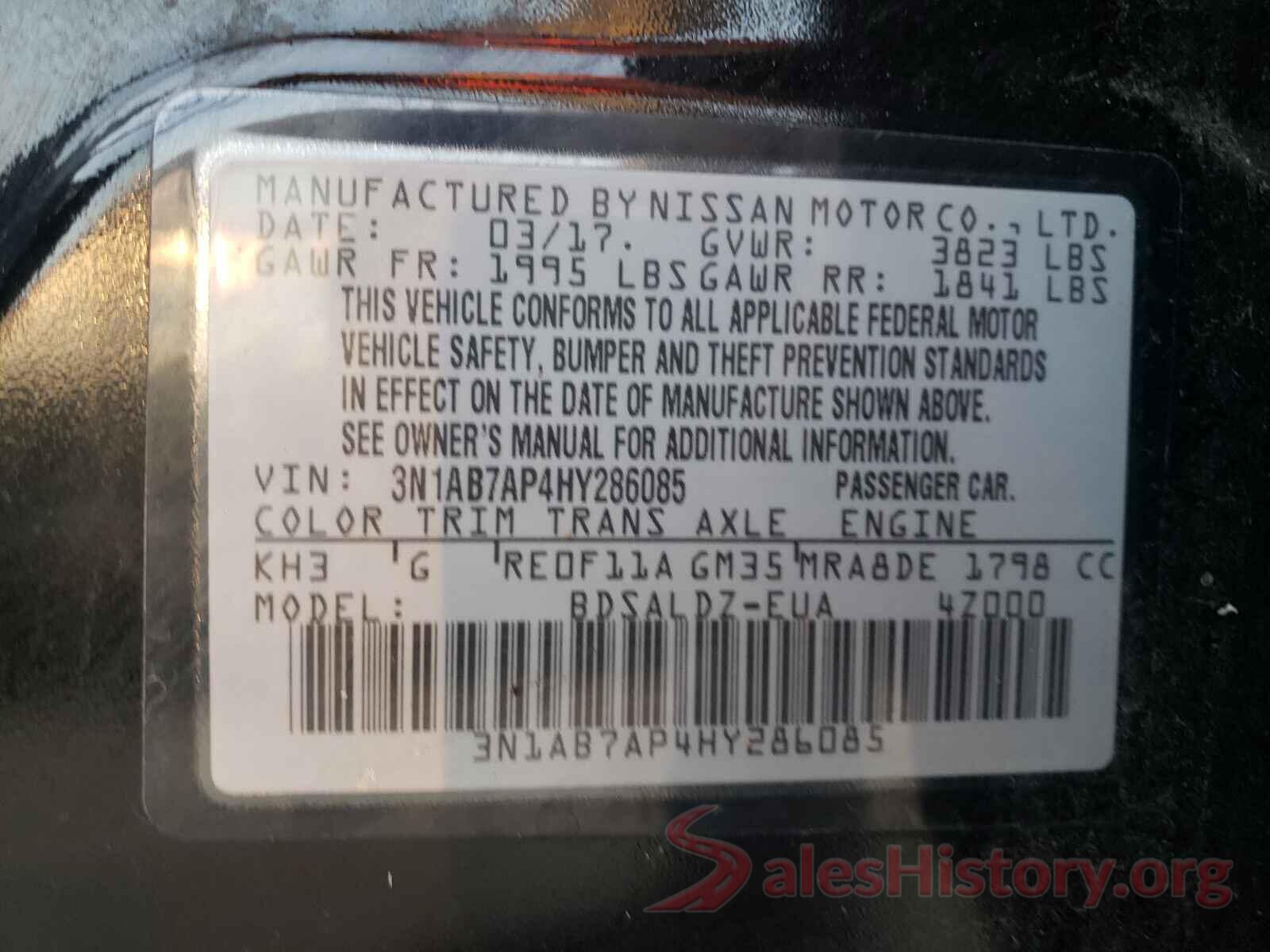 3N1AB7AP4HY286085 2017 NISSAN SENTRA