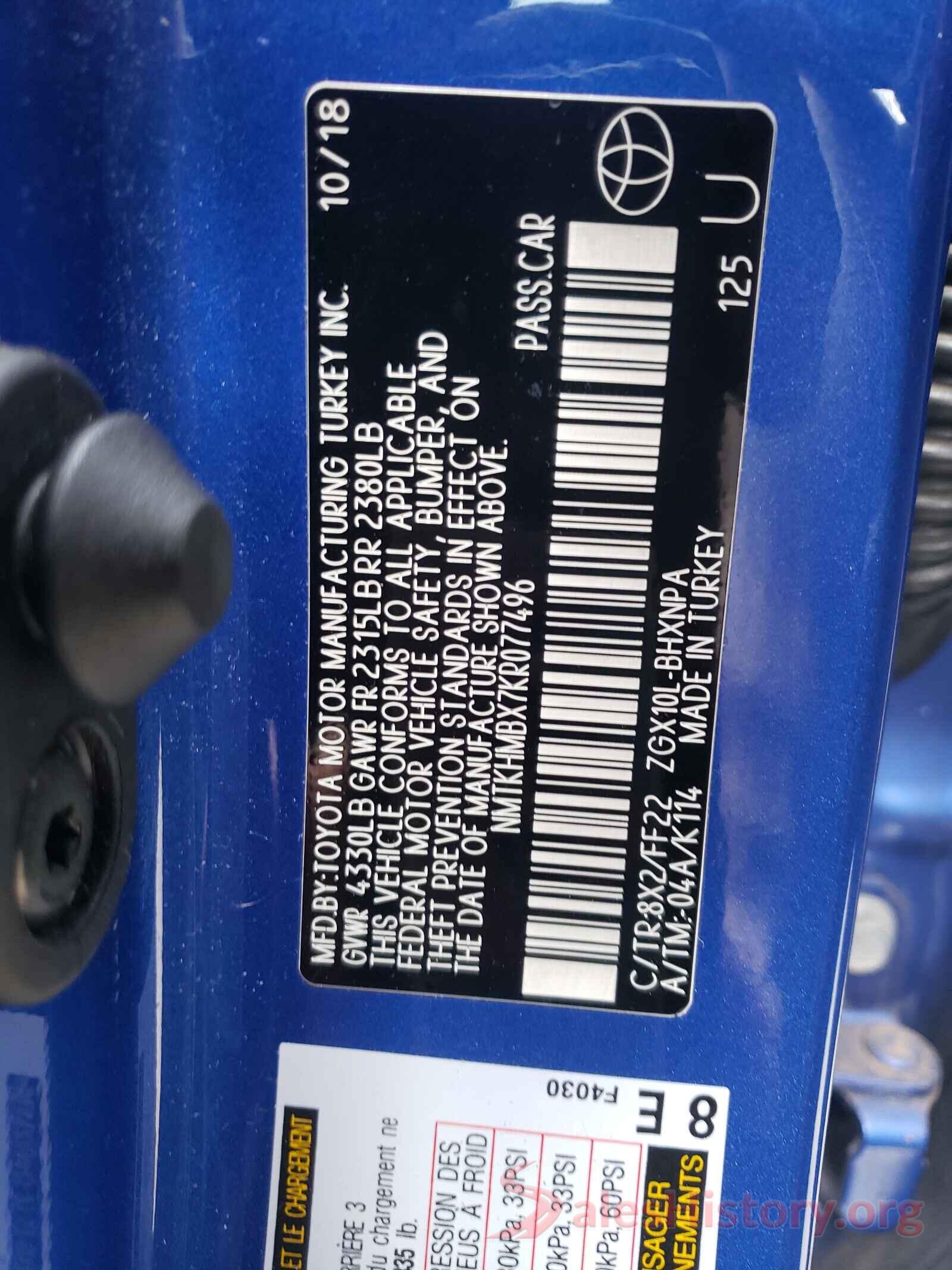 NMTKHMBX7KR077496 2019 TOYOTA C-HR