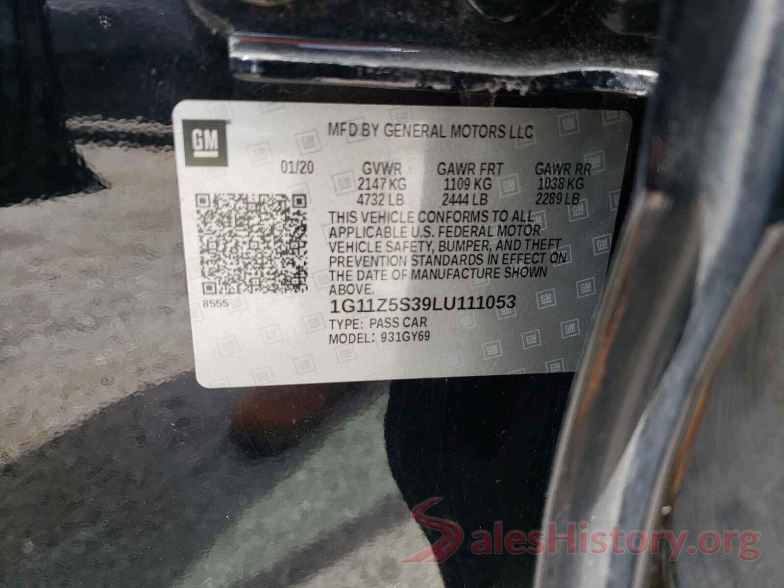 1G11Z5S39LU111053 2020 CHEVROLET IMPALA