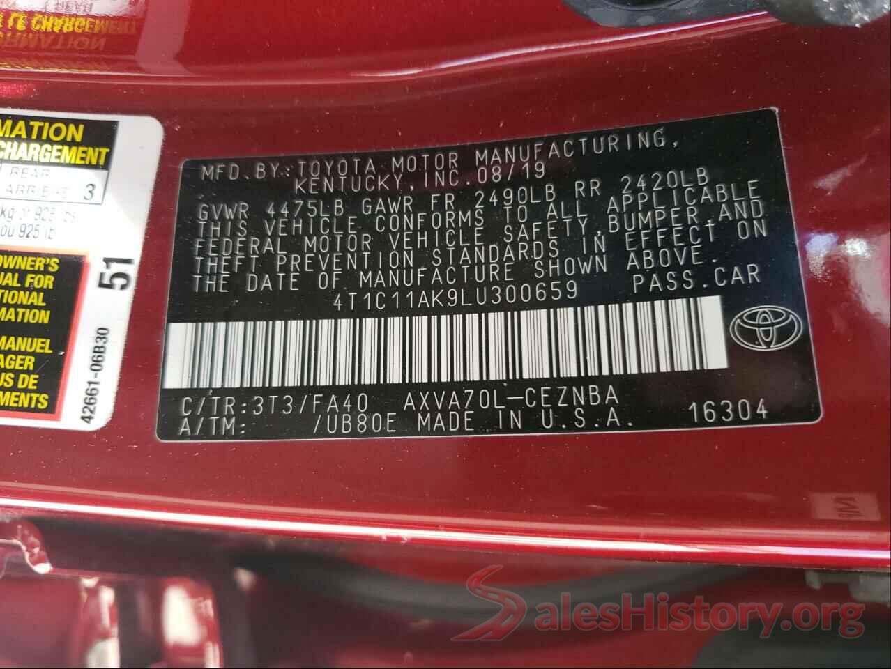 4T1C11AK9LU300659 2020 TOYOTA CAMRY