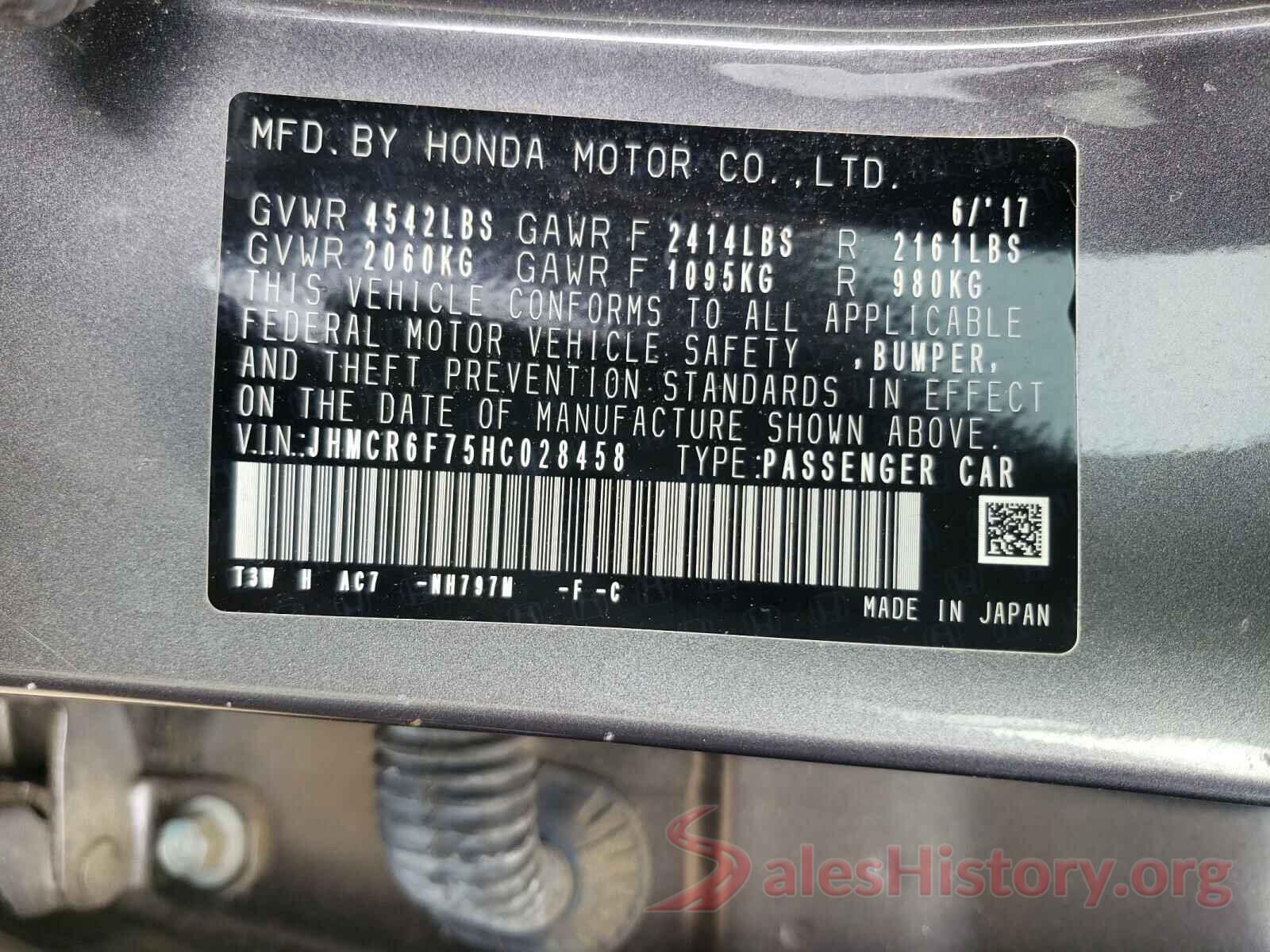 JHMCR6F75HC028458 2017 HONDA ACCORD