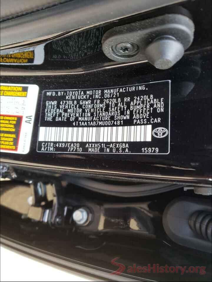 4T1AA1AB7MU007481 2021 TOYOTA AVALON