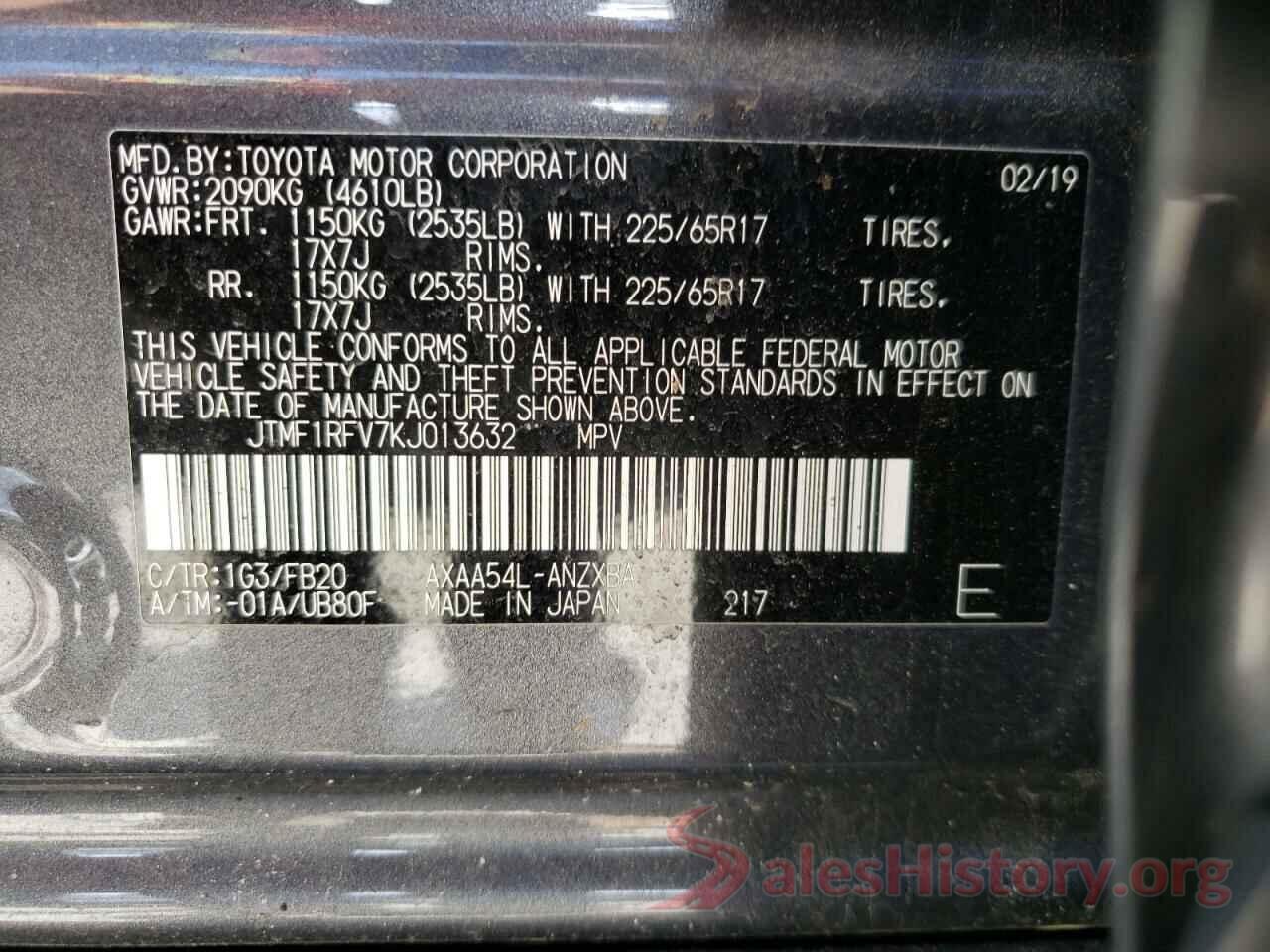 JTMF1RFV7KJ013632 2019 TOYOTA RAV4