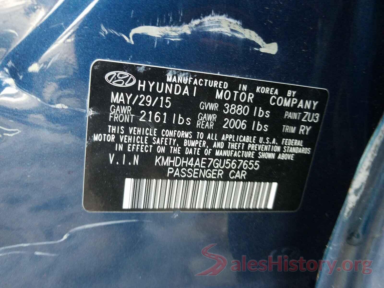 KMHDH4AE7GU567655 2016 HYUNDAI ELANTRA